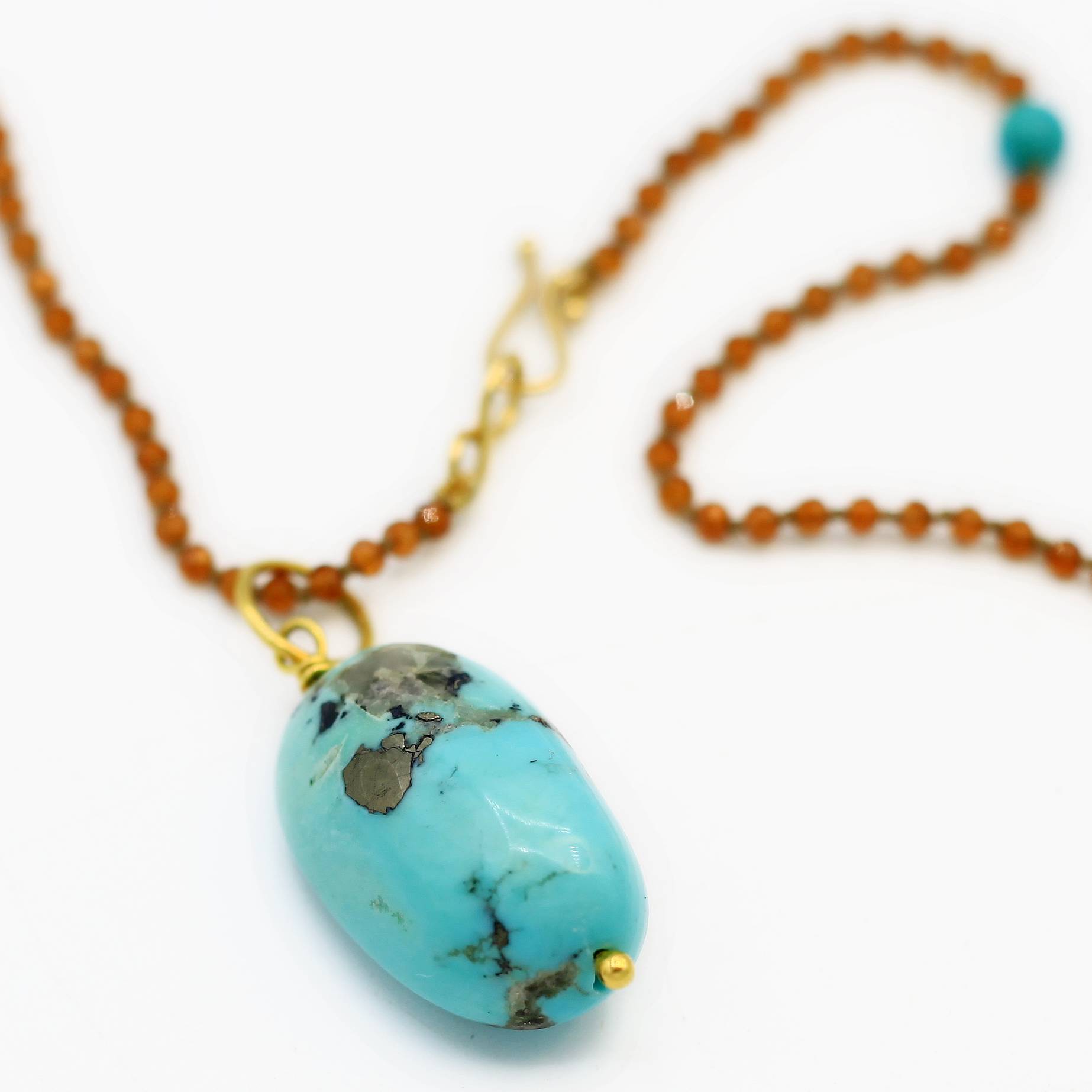 Lena Skadegard Jewels | Turquoise + Hessonite Garnet 9k Gold Pendant Necklace | Firecracker