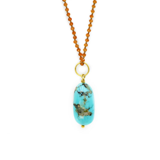 Lena Skadegard Jewels | Turquoise + Hessonite Garnet 9k Gold Pendant Necklace | Firecracker