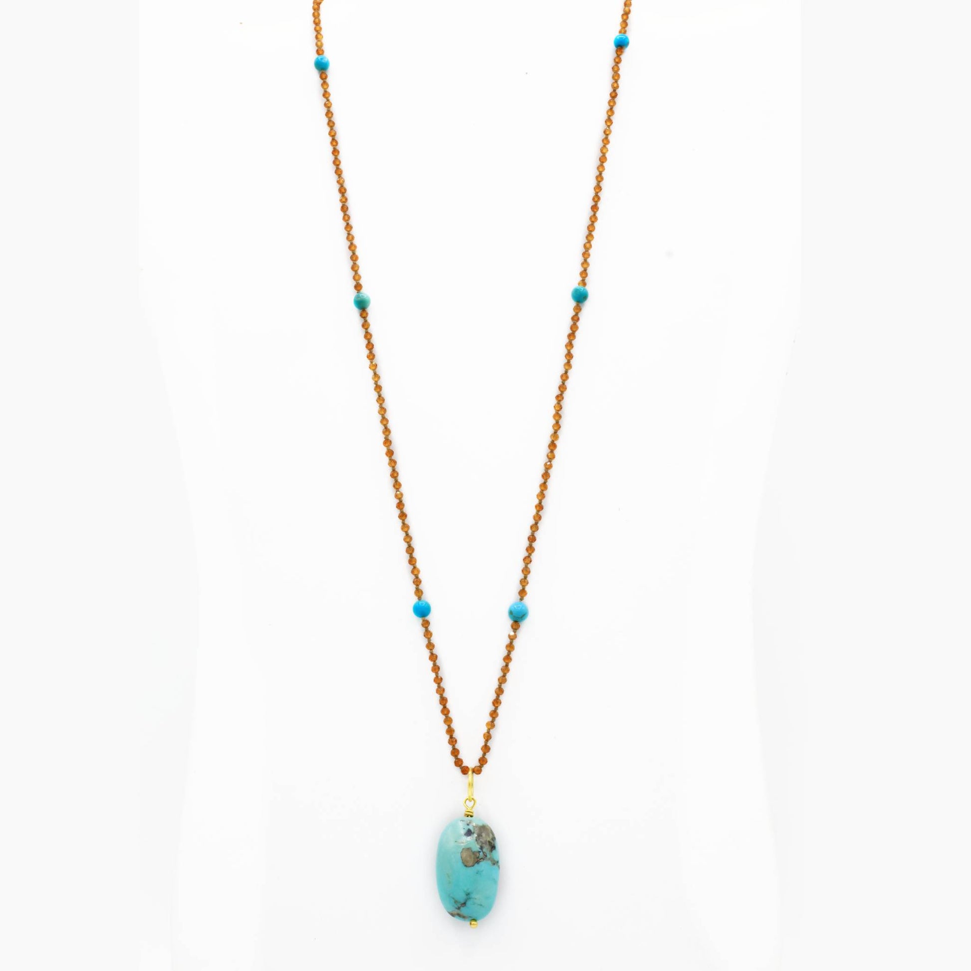 Lena Skadegard Jewels | Turquoise + Hessonite Garnet 9k Gold Pendant Necklace | Firecracker