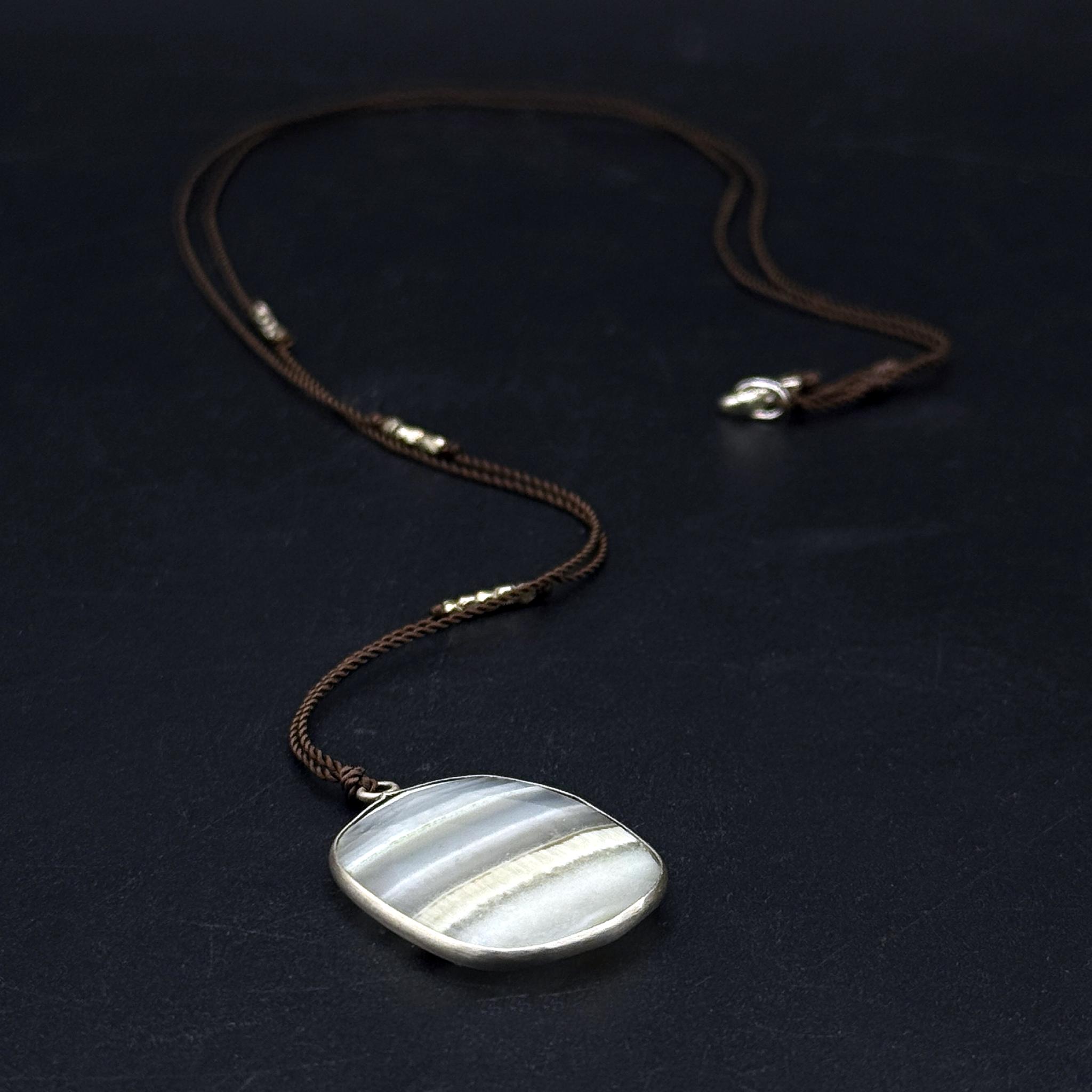 Margaret Solow Jewelry | Agate + Sterling Silver Gemstone Drop Necklace | Firecracker