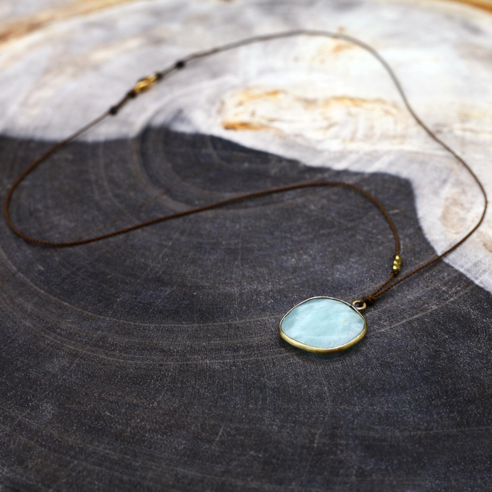 Margaret Solow Jewelry | Aquamarine + Brass Gemstone Drop Necklace | Firecracker