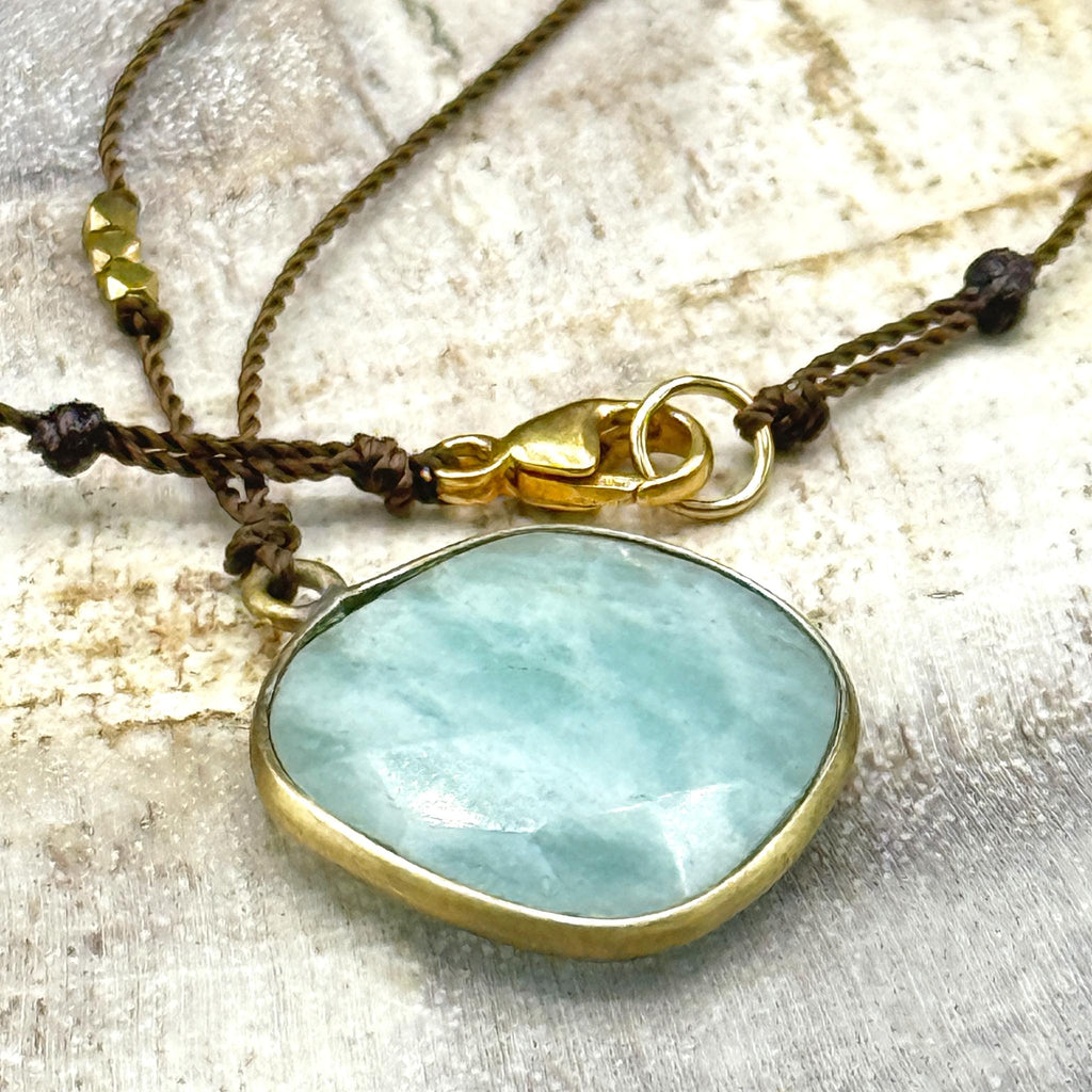 Margaret Solow Jewelry | Aquamarine + Brass Gemstone Drop Necklace | Firecracker