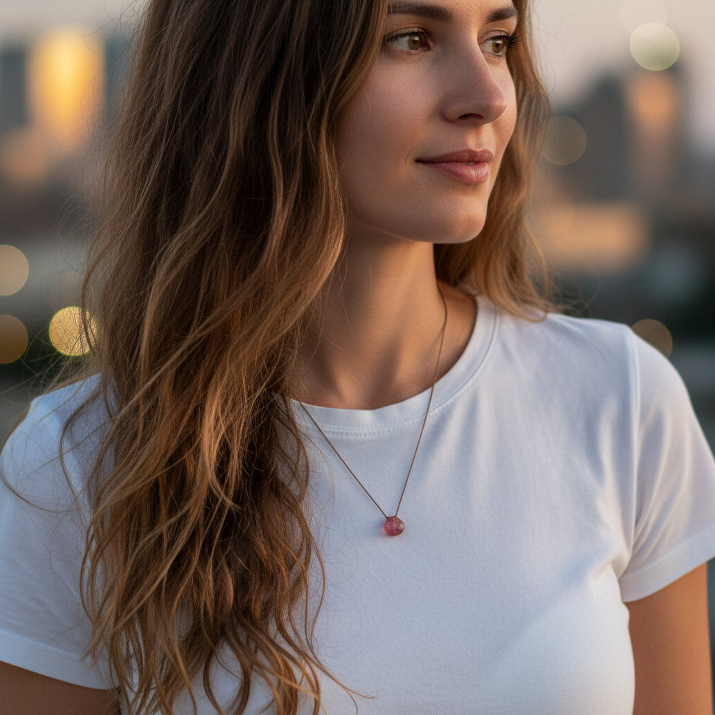 Margaret Solow Jewelry | Cherry Quartz "Zen Gem" Necklace | Firecracker