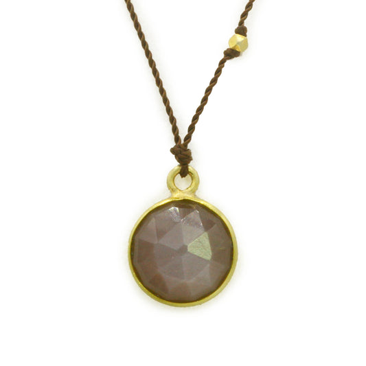 Margeret Solow Jewelry | Chocolate Moonstone + 18k Gold Drop Necklace | Firecracker