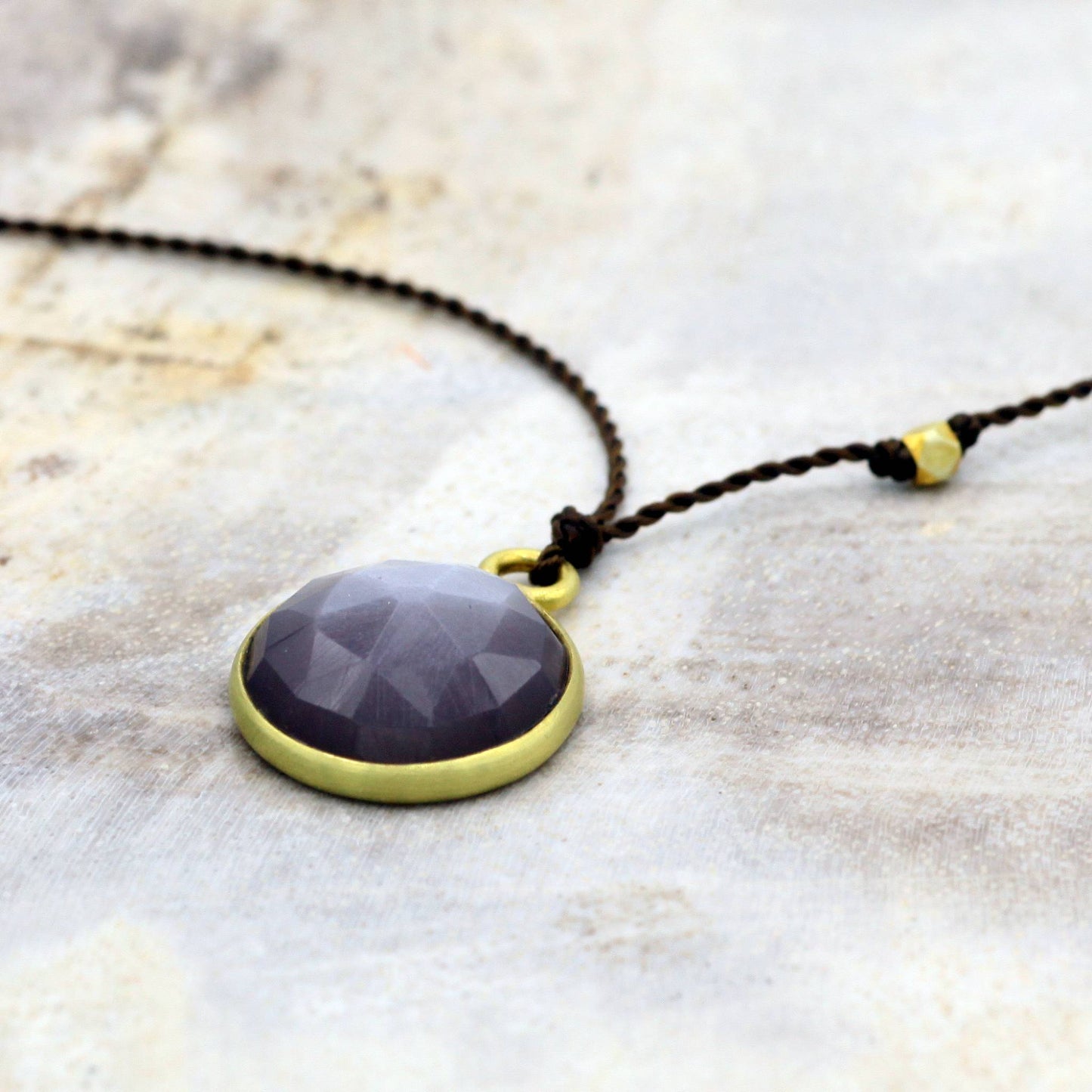 Margeret Solow Jewelry | Chocolate Moonstone + 18k Gold Drop Necklace | Firecracker