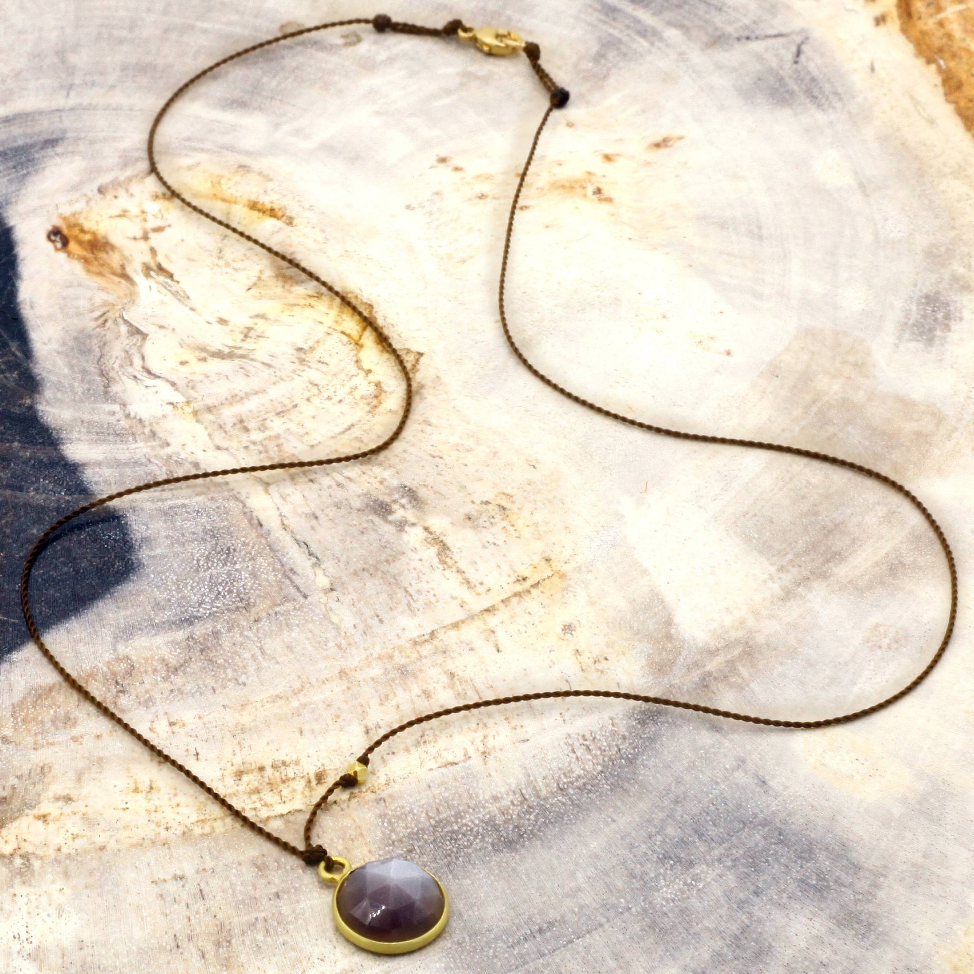 Margeret Solow Jewelry | Chocolate Moonstone + 18k Gold Drop Necklace | Firecracker