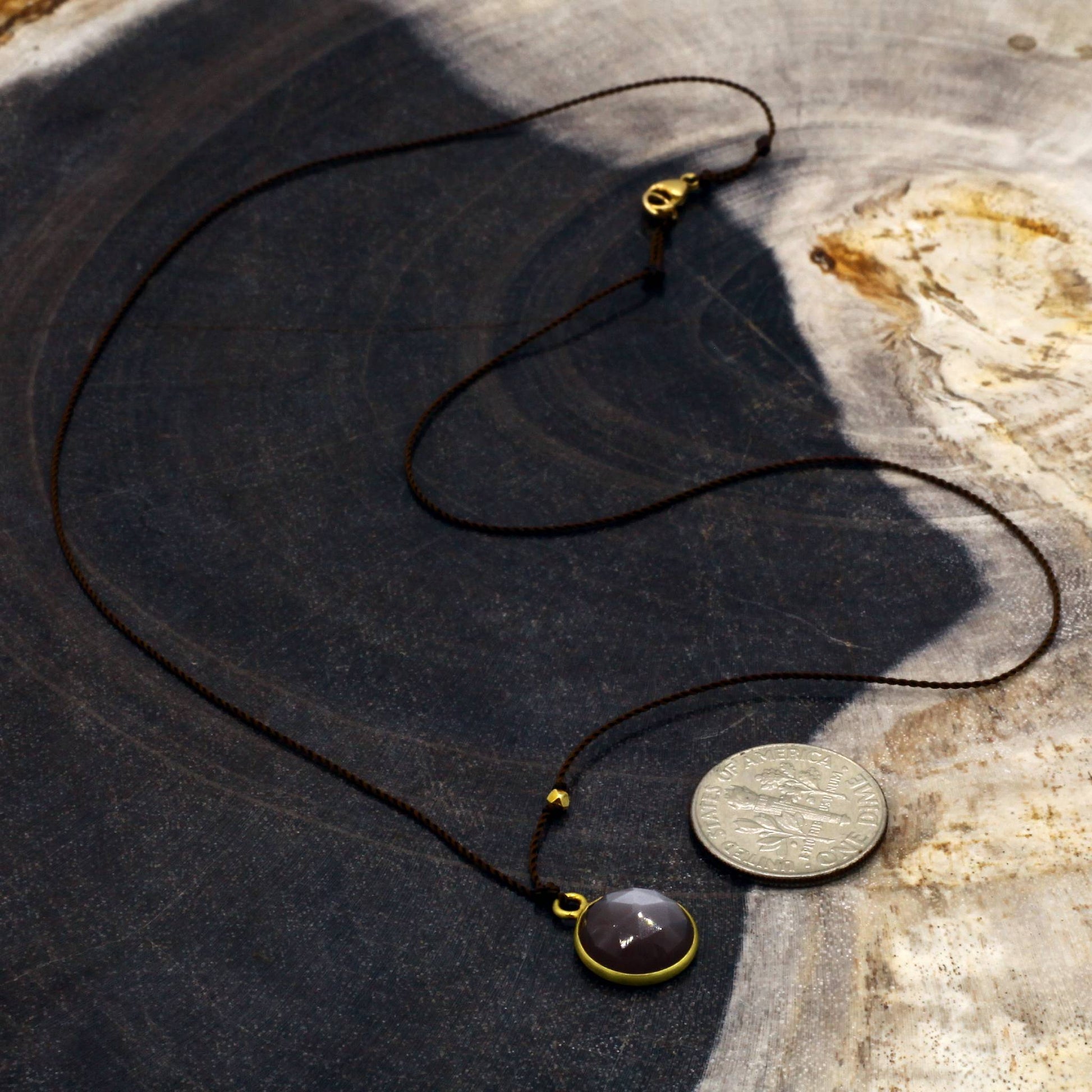 Margeret Solow Jewelry | Chocolate Moonstone + 18k Gold Drop Necklace | Firecracker