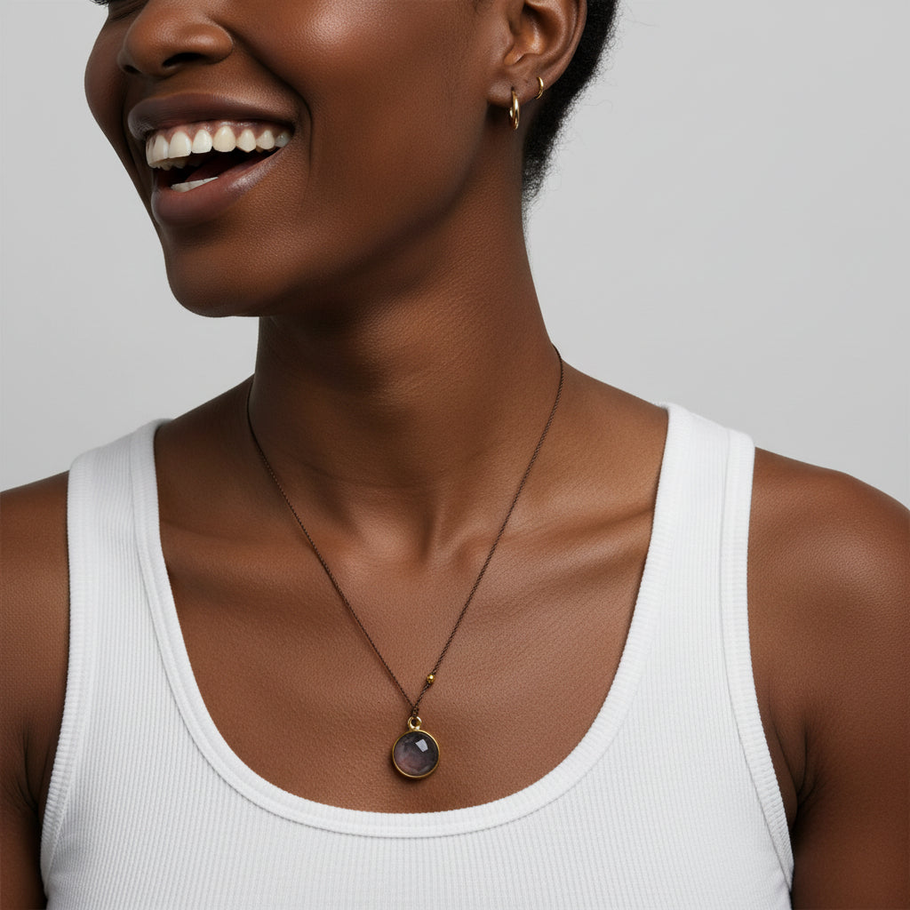 Margeret Solow Jewelry | Chocolate Moonstone + 18k Gold Drop Necklace | Firecracker