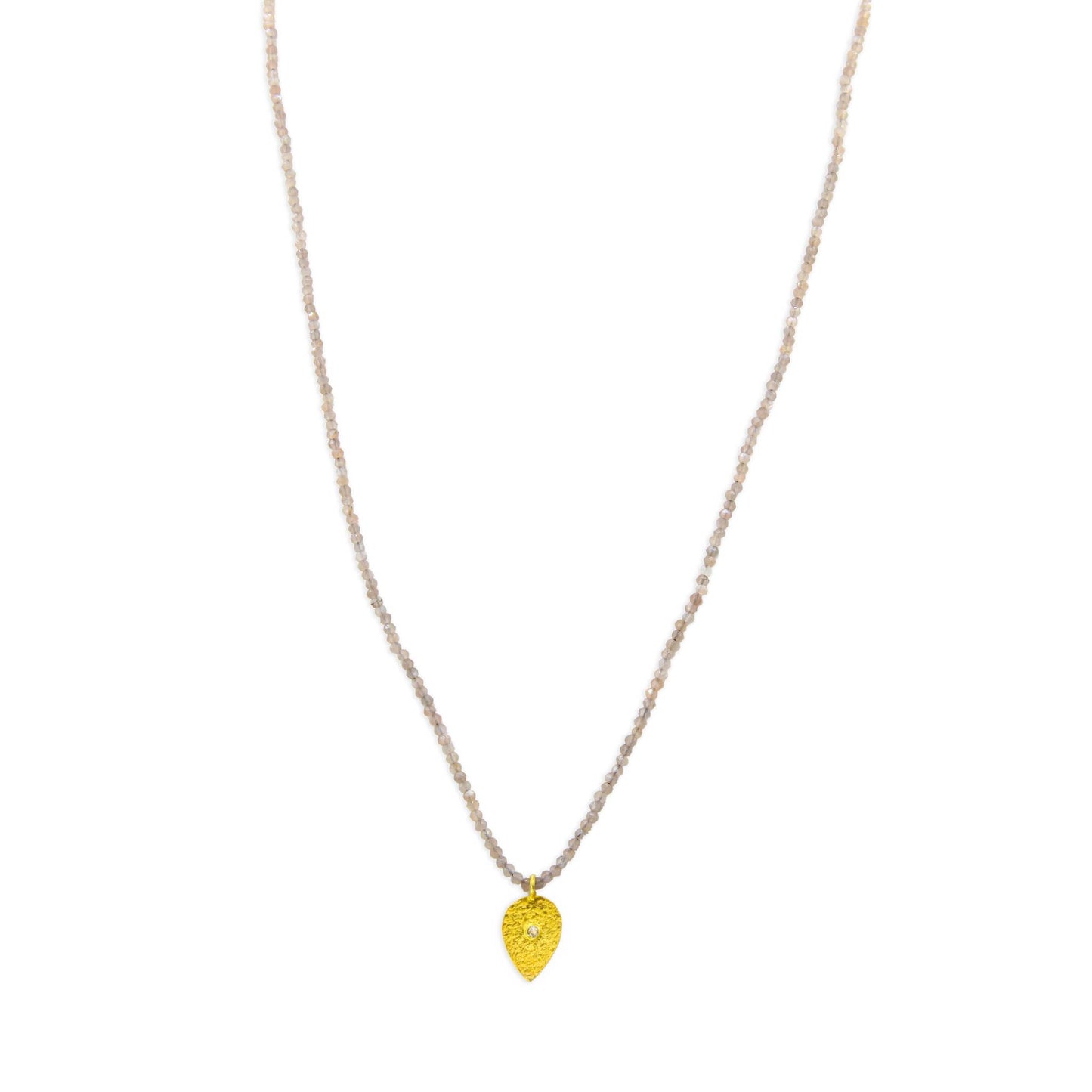 Margeret Solow Jewelry | Chocolate Moonstone + Diamond 18k Gold Drop Necklace | Firecracker