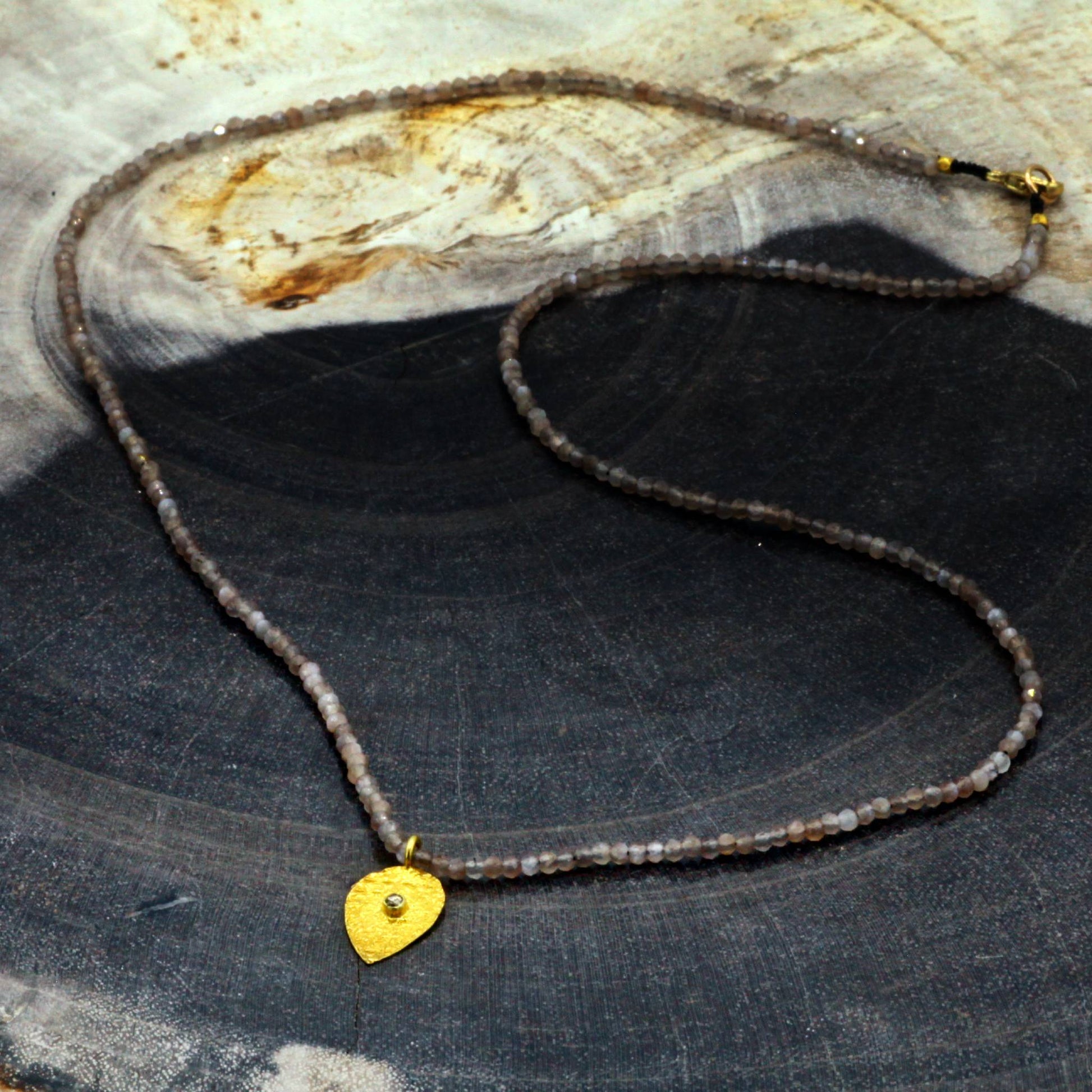 Margeret Solow Jewelry | Chocolate Moonstone + Diamond 18k Gold Drop Necklace | Firecracker