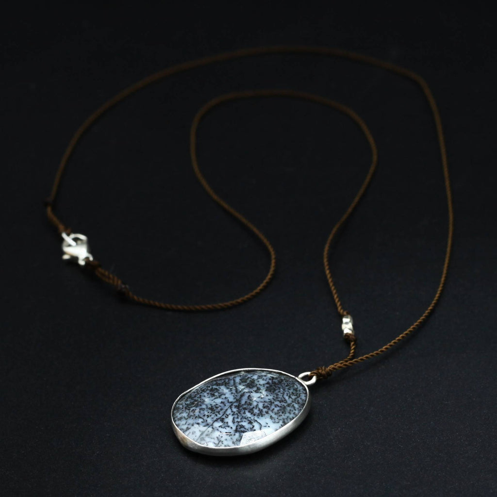 Margaret Solow Jewelry | Dendritic Opal + Sterling Silver Drop Necklace | Firecracker