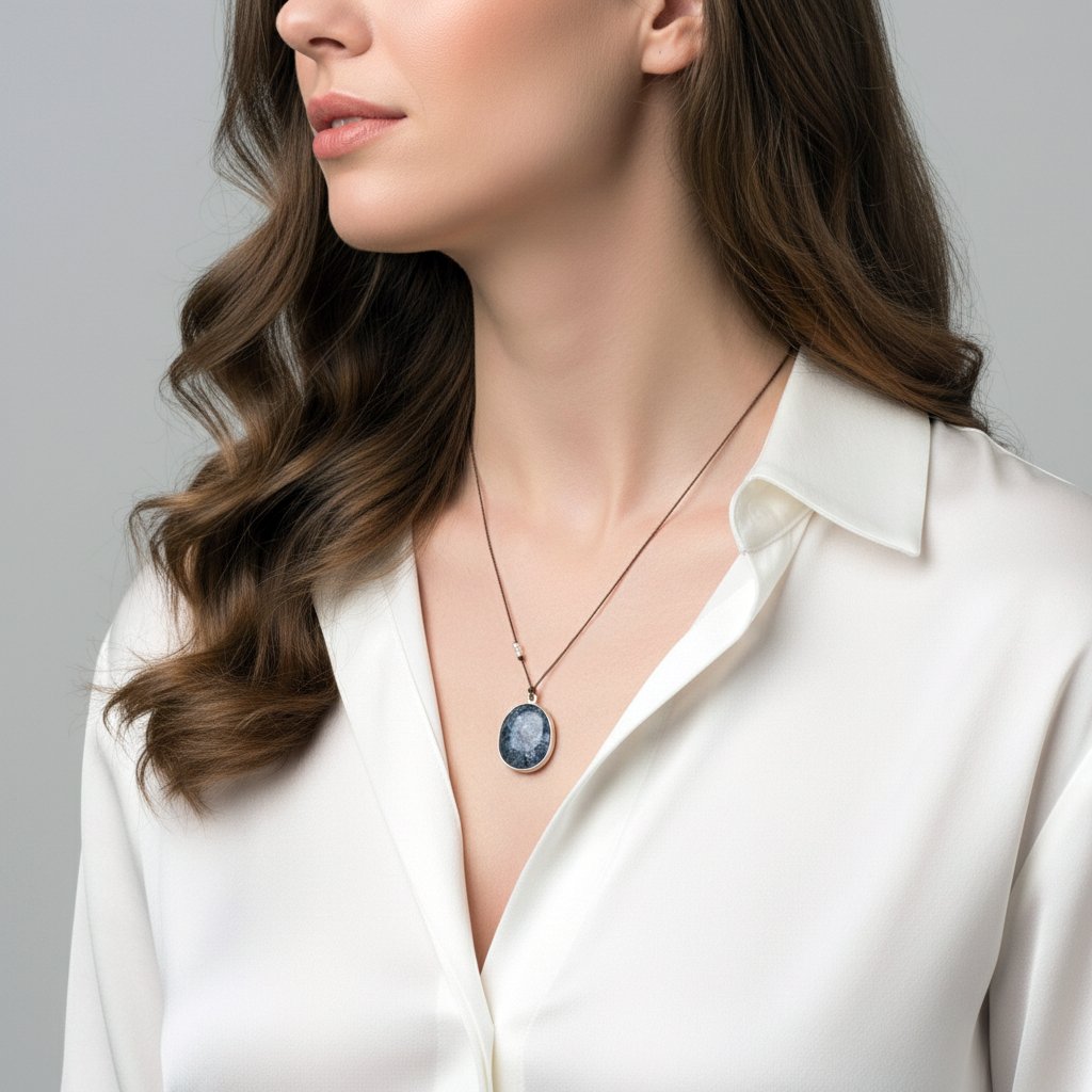 Margaret Solow Jewelry | Dendritic Opal + Sterling Silver Drop Necklace | Firecracker