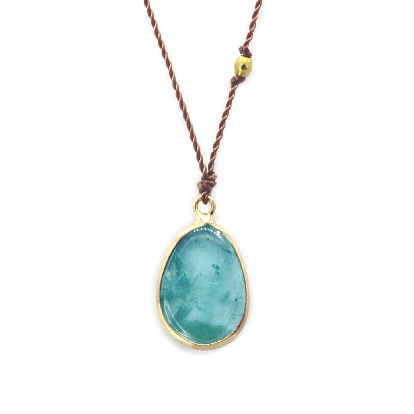Margaret Solow Jewelry | Emerald Cabochon + 14k Gold Drop Necklace | Firecracker