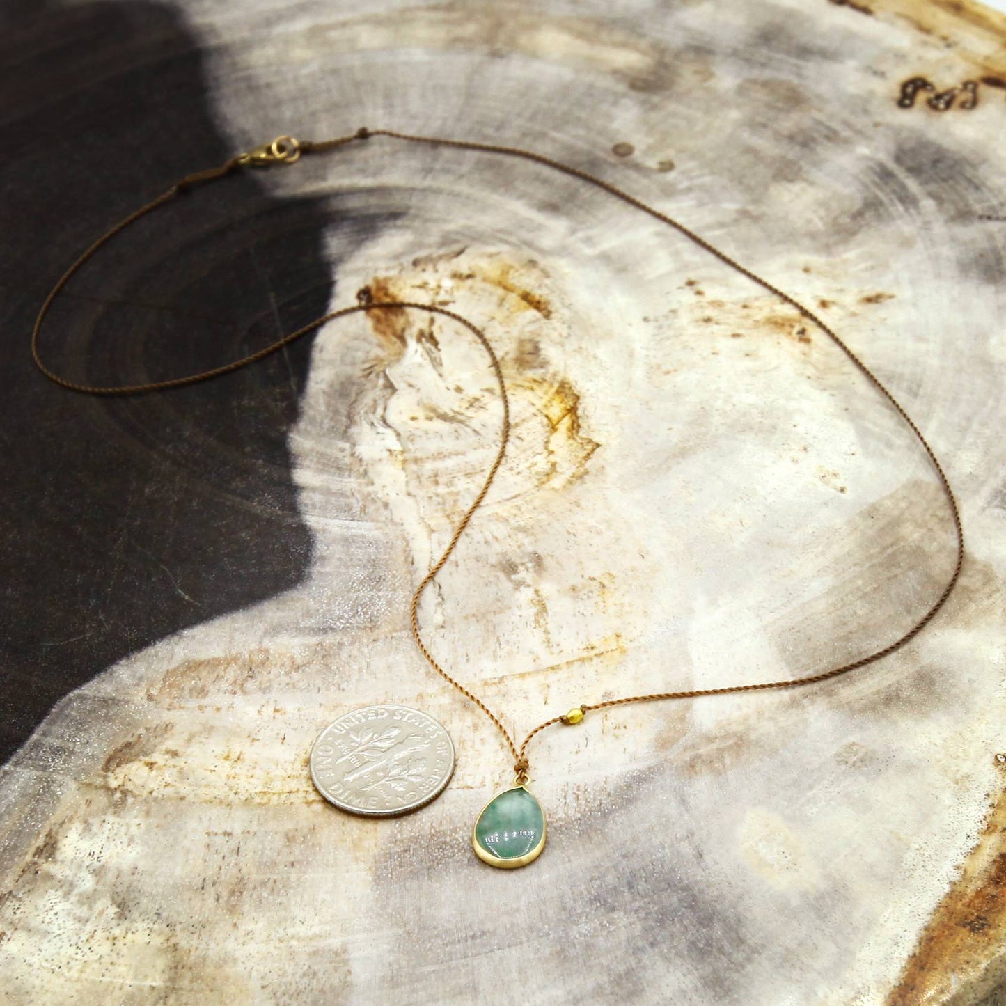 Margaret Solow Jewelry | Emerald Cabochon + 14k Gold Drop Necklace | Firecracker