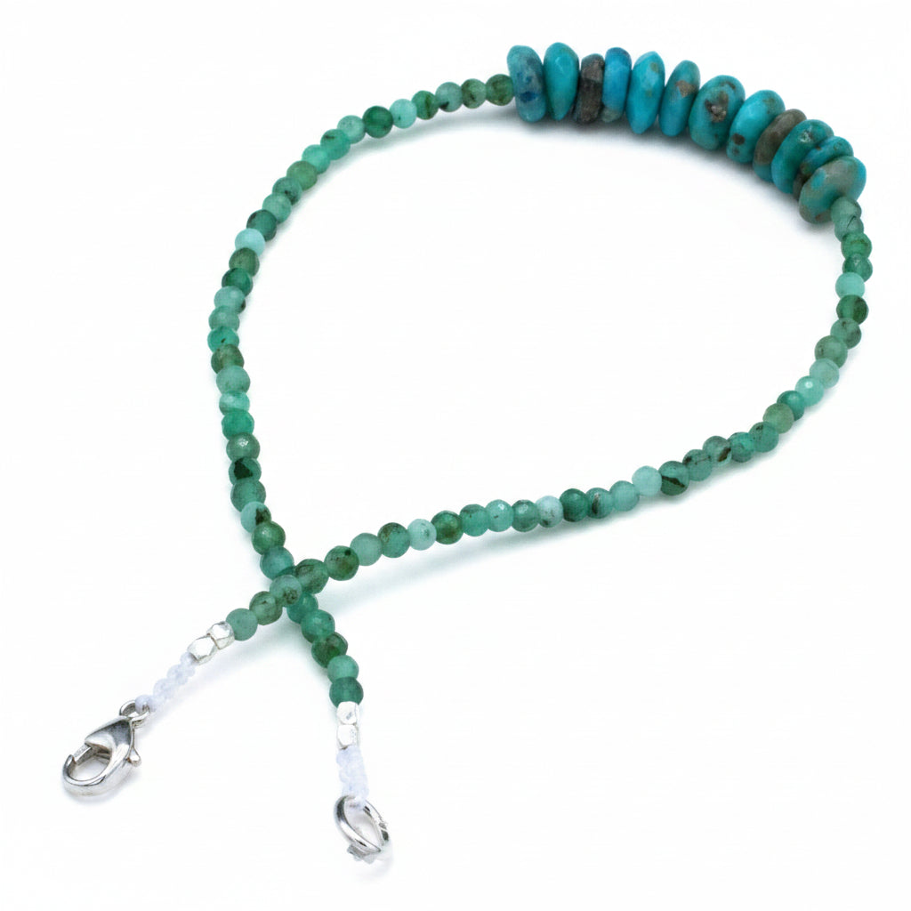 Margaret Solow Jewelry | Emerald + Sleeping Beauty Turquoise Beaded Bracelet | Firecracker