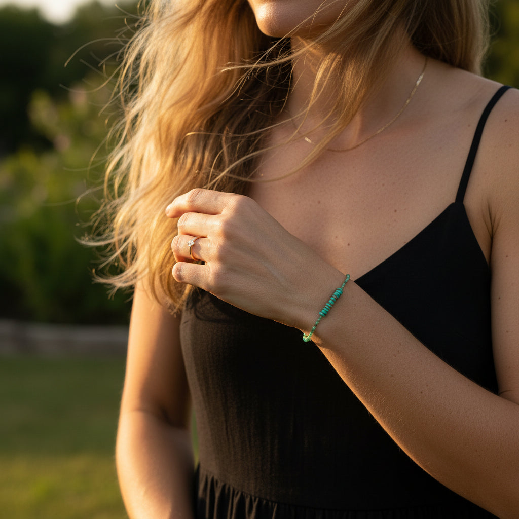Emerald + Turquoise Beaded Gemstone Bracelet