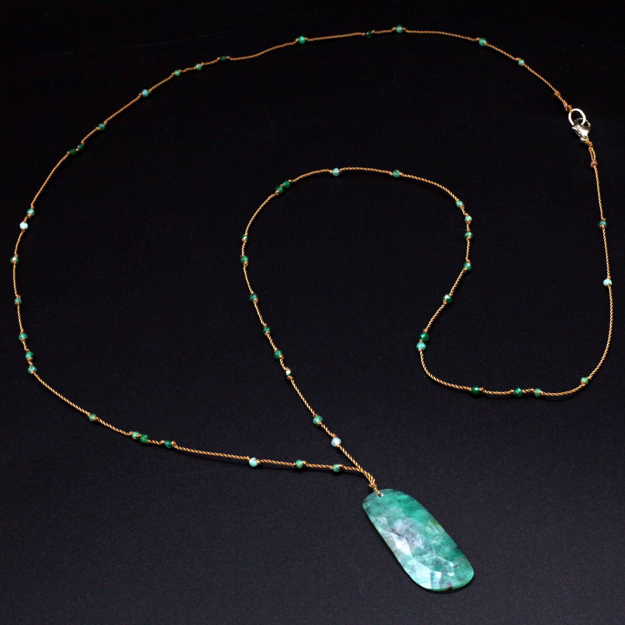 Margaret Solow Jewelry | Emerald + Sterling Silver Drop Necklace | Firecracker