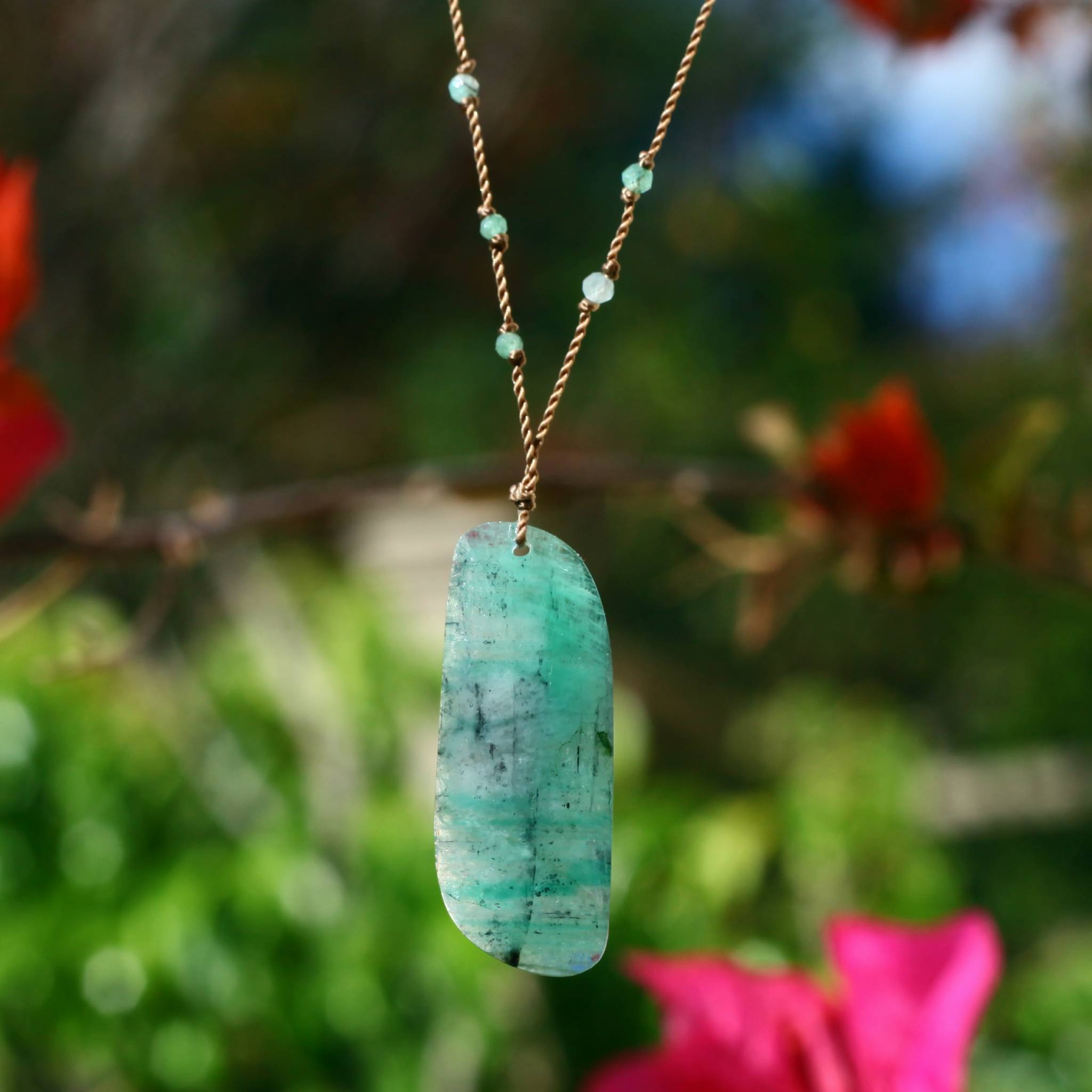 Margaret Solow Jewelry | Emerald + Sterling Silver Drop Necklace | Firecracker