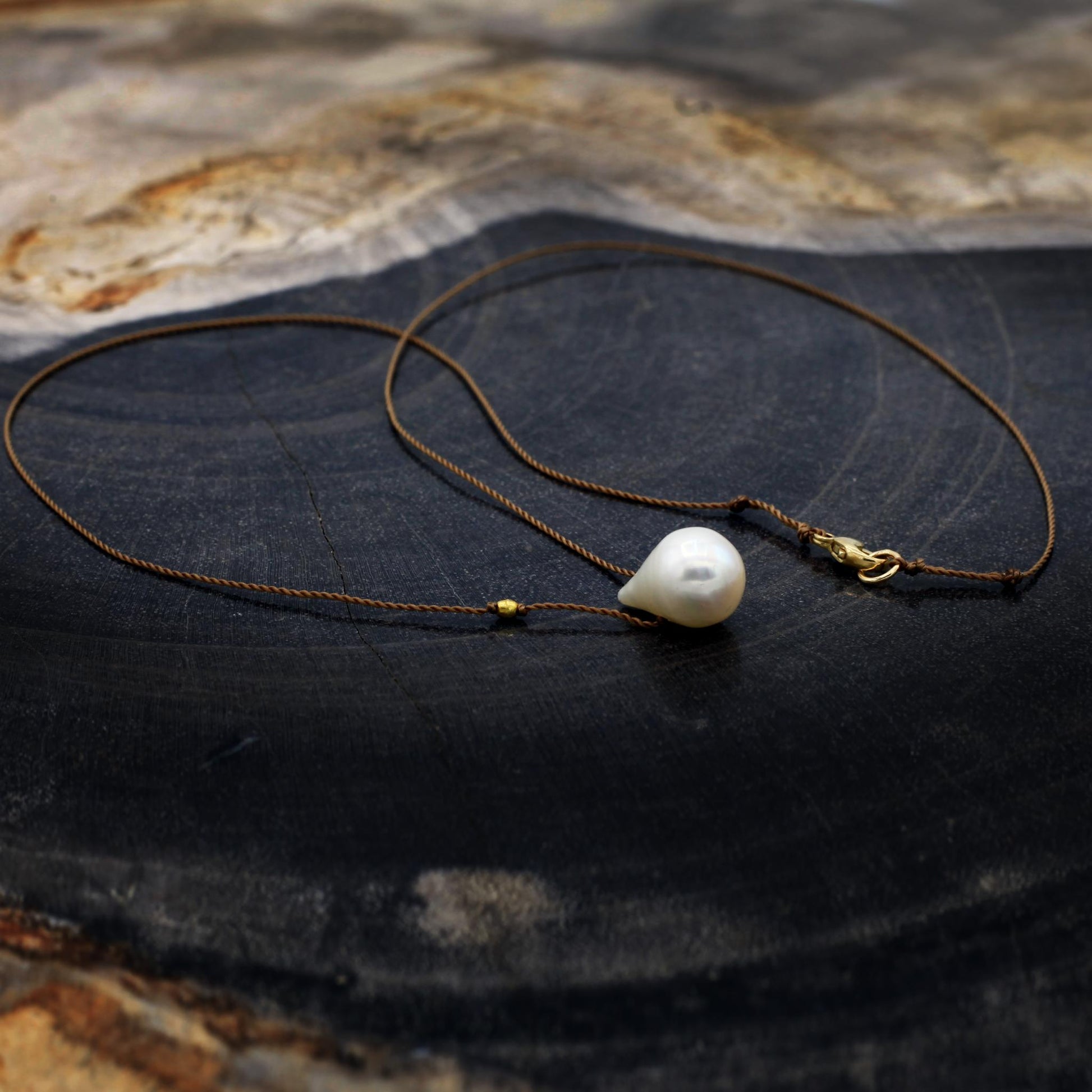 Margaret Solow Jewelry | Freshwater Baroque Pearl + 18k Gold Bead Drop Necklace | Firecracker