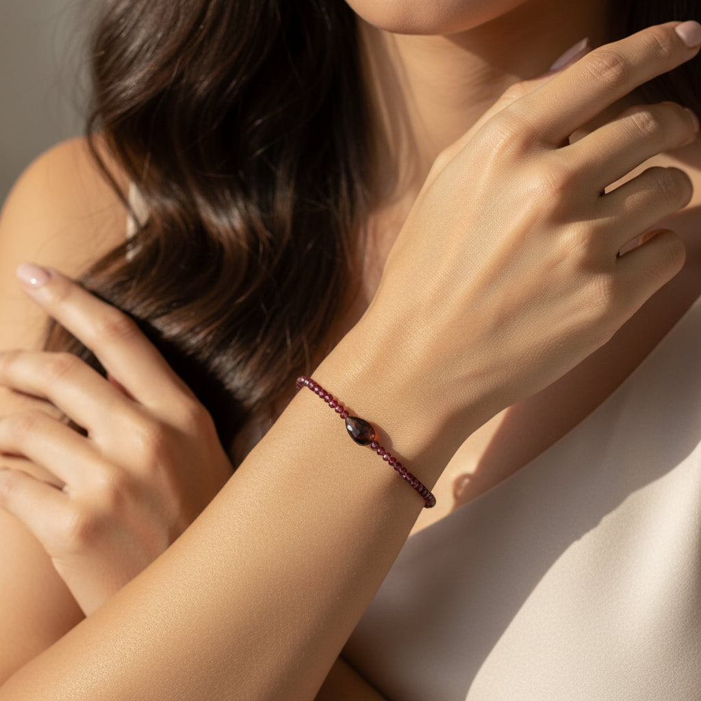 Margaret Solow Jewelry | Garnet + Tourmaline Beaded Bracelet | Firecracker