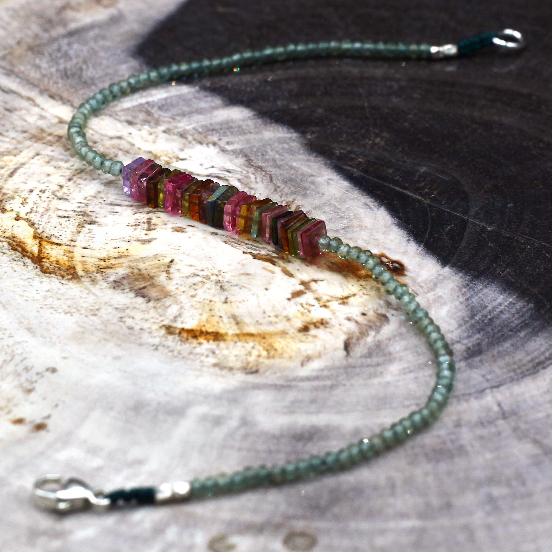 Margaret Solow Jewelry | Green Apatite + Tourmaline Beaded Gemstone Bracelet | Firecracker