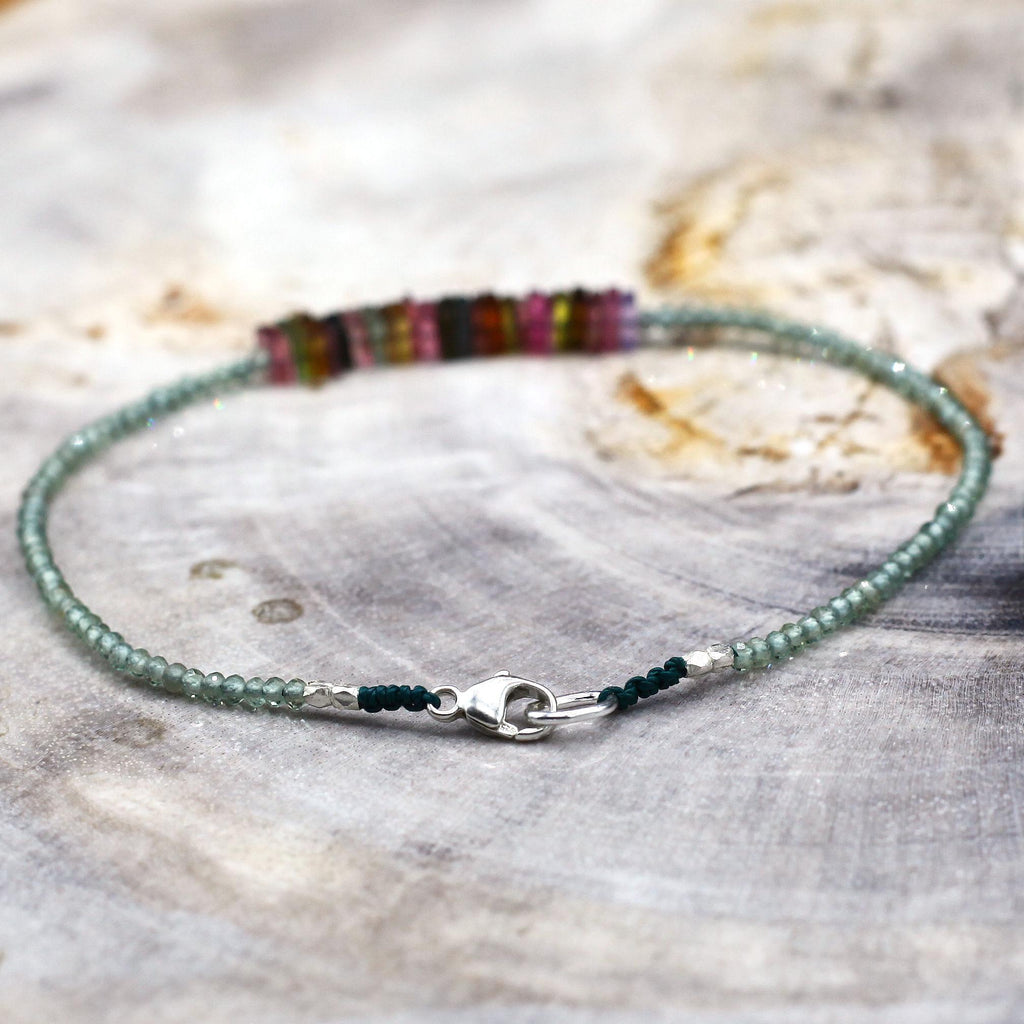 Margaret Solow Jewelry | Green Apatite + Tourmaline Beaded Gemstone Bracelet | Firecracker
