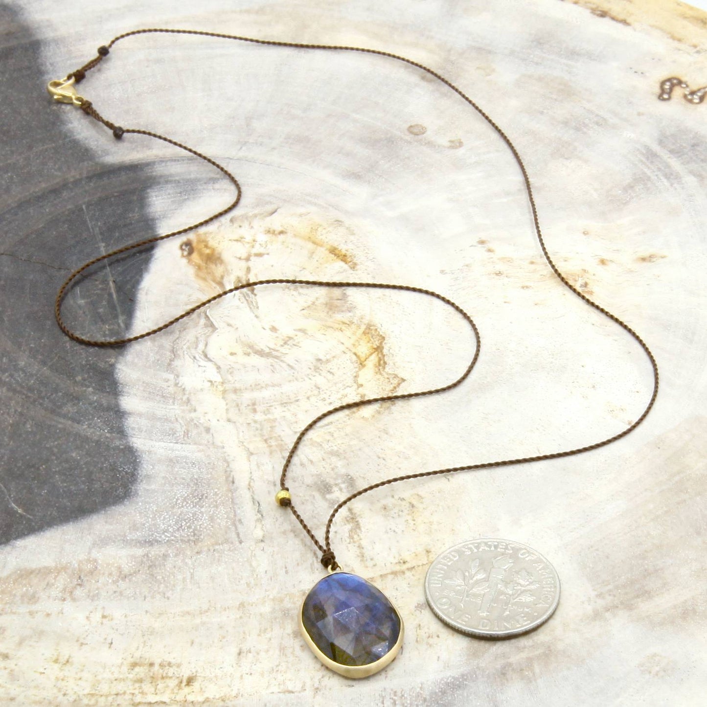 Magaret Solow Jewelry | Labradorite + 14k Gold Drop Necklace | Firecracker
