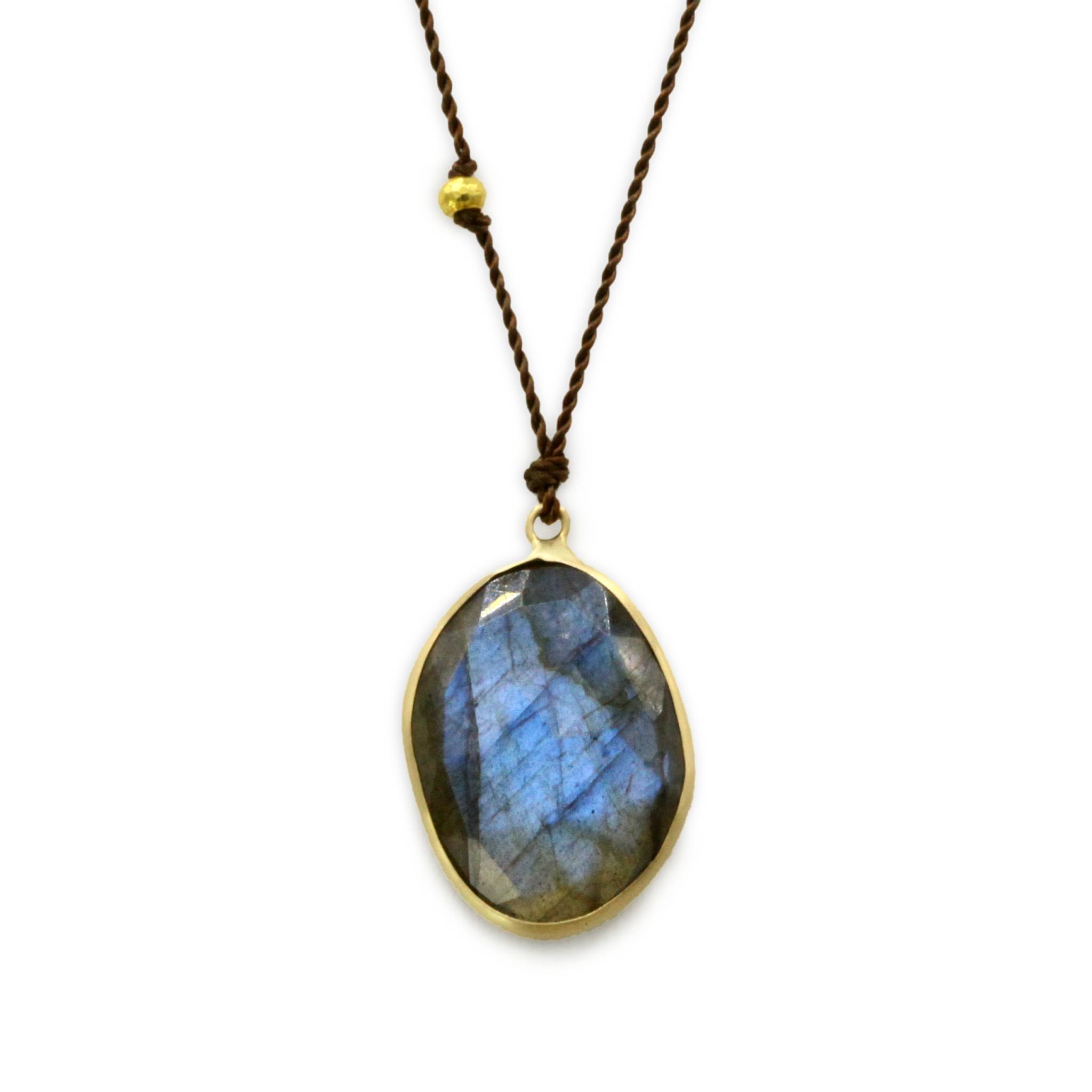 Magaret Solow Jewelry | Labradorite + 14k Gold Drop Necklace | Firecracker