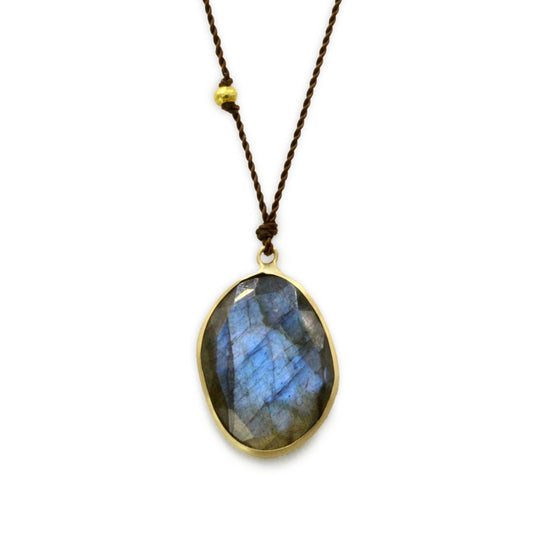 Magaret Solow Jewelry | Labradorite + 14k Gold Drop Necklace | Firecracker