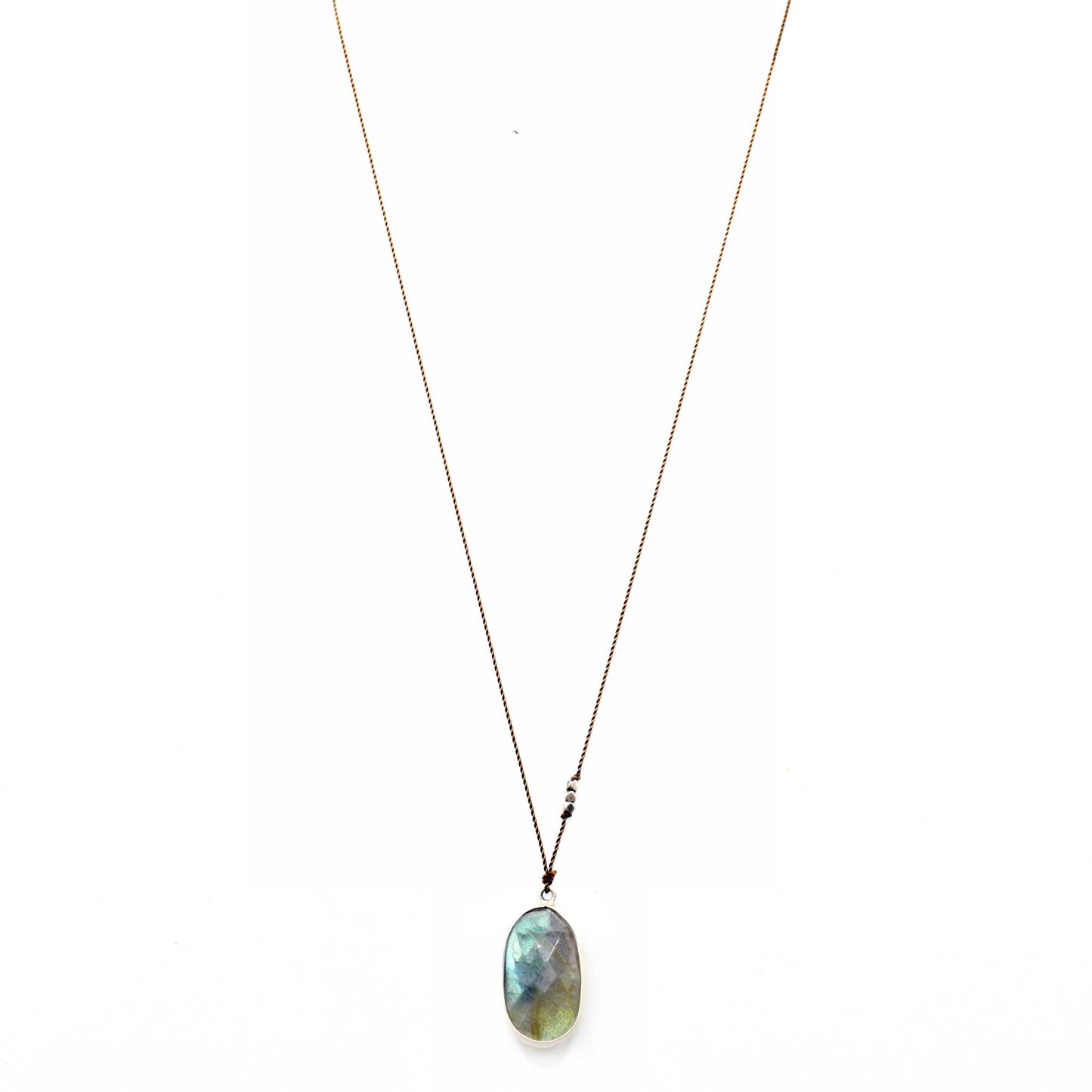 Magaret Solow Jewelry | Labradorite + Sterling Silver Drop Necklace | Firecracker