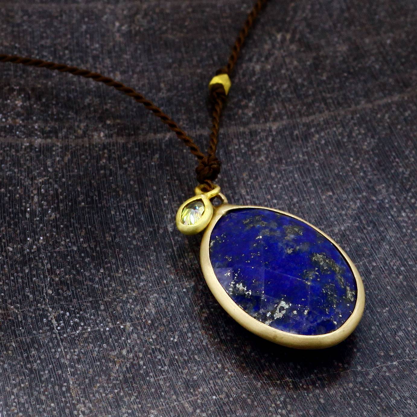 Margaret Solow Jewelry | Lapis 14k + Diamond 18k Gold Drop Necklace | Firecracker