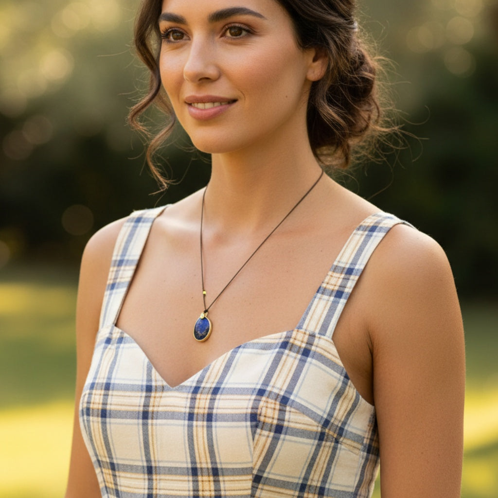 Margaret Solow Jewelry | Lapis + Diamond 18k Gold Drop Necklace | Firecracker