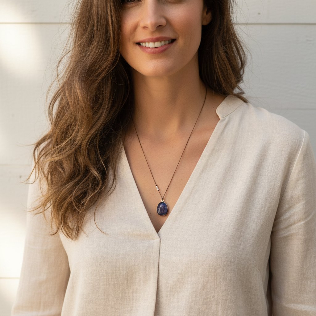 Margaret Solow Jewelry | Sapphire + Sterling Silver Gemstone Necklace | Firecracker