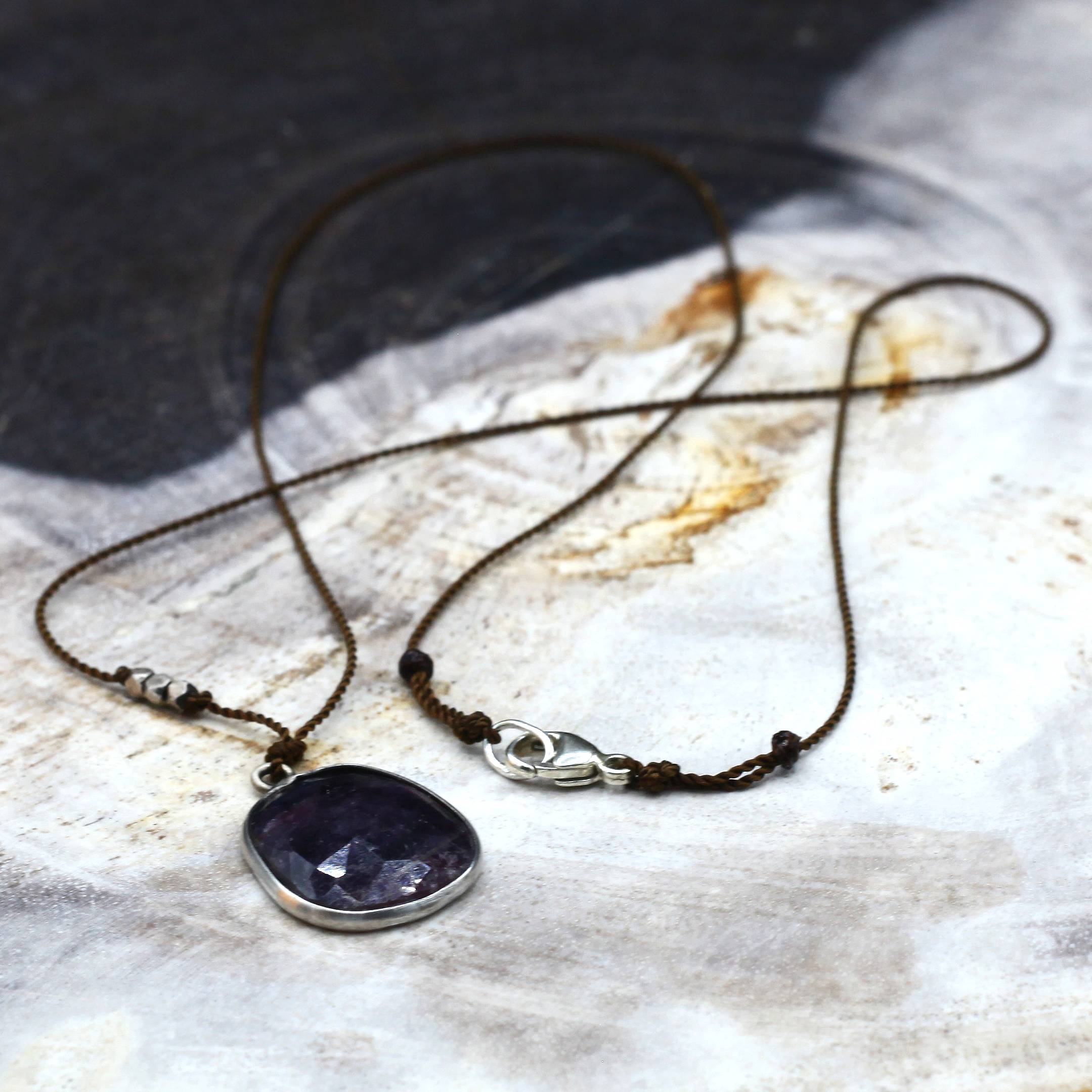 Margaret Solow Jewelry | Sapphire + Sterling Silver Gemstone Necklace | Firecracker