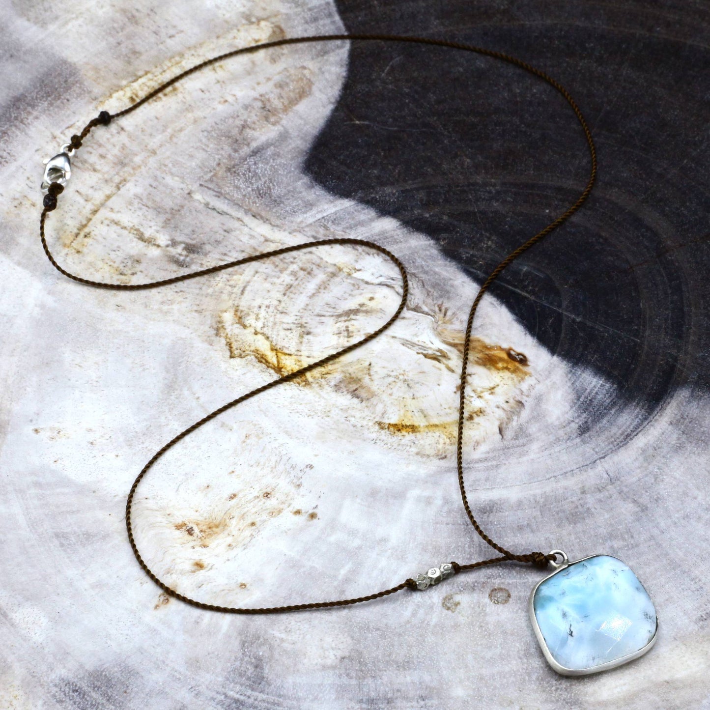 Margaret Solow Jewelry | Larimar + Sterling Silver Drop Necklace | Firecracker