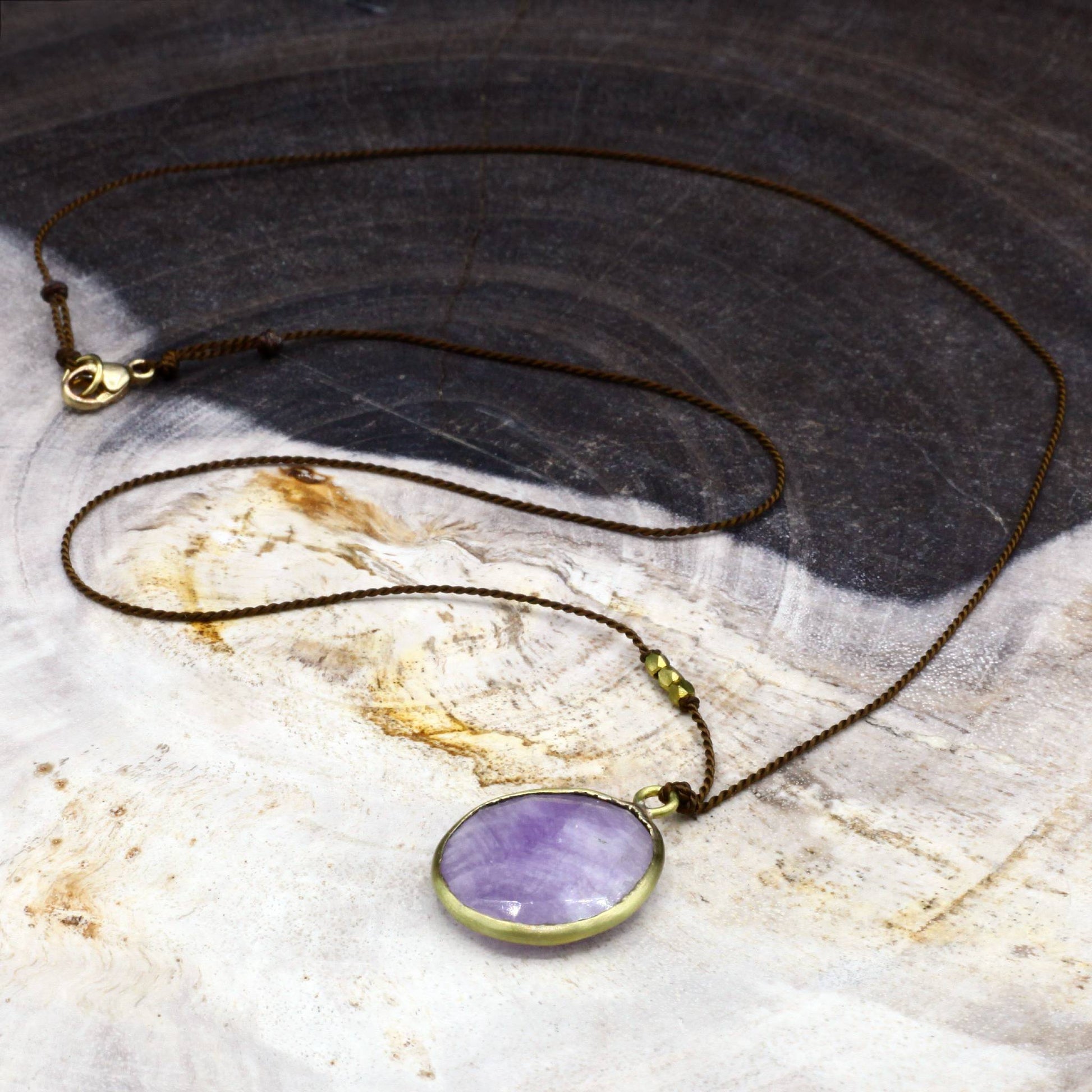 Margaret Solow Jewelry | Lavender Amethyst + Brass Drop Necklace | Firecracker