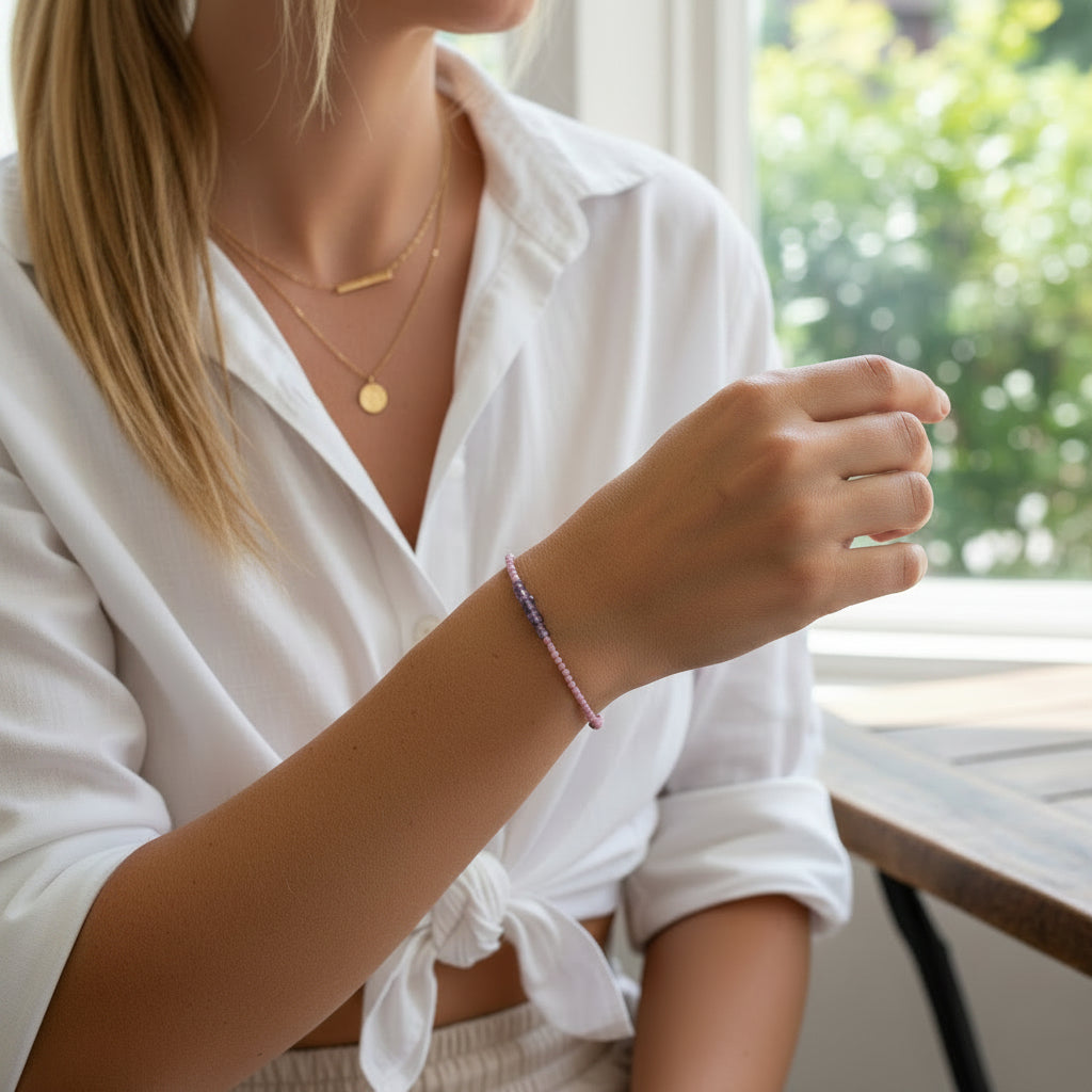 Lavender Opal + Iolite Beaded Bracelet - Firecracker