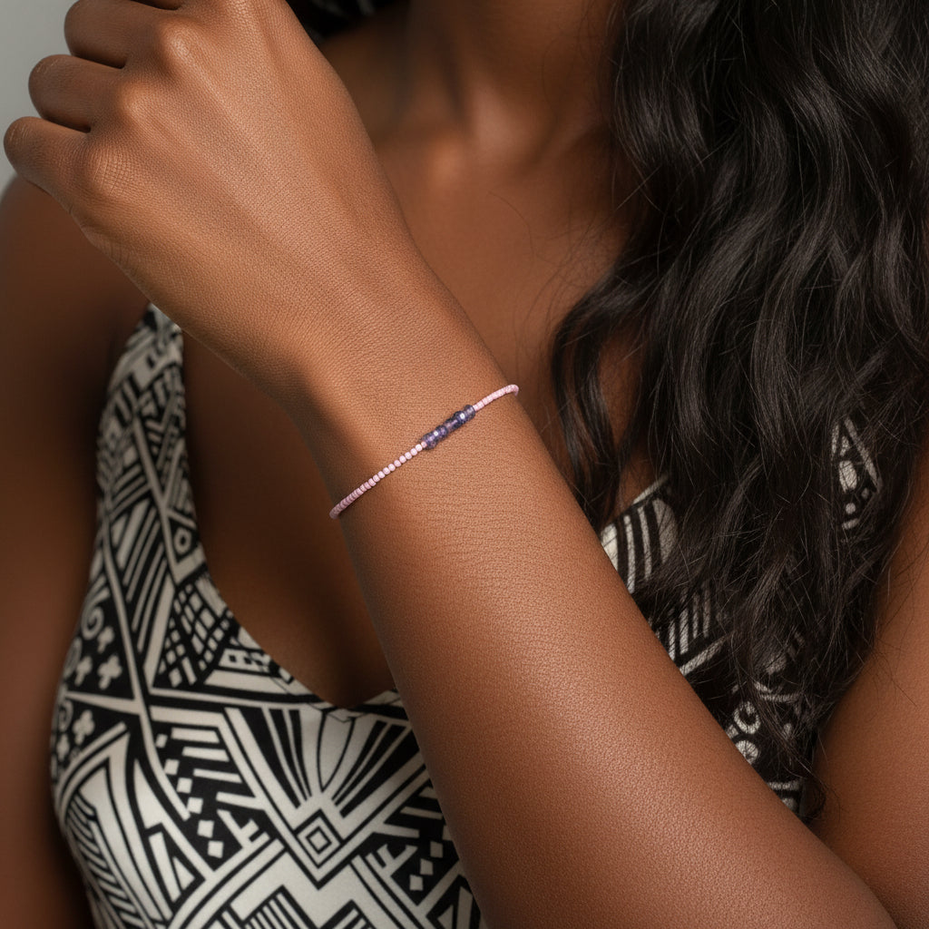 Lavender Opal + Iolite Beaded Bracelet - Firecracker