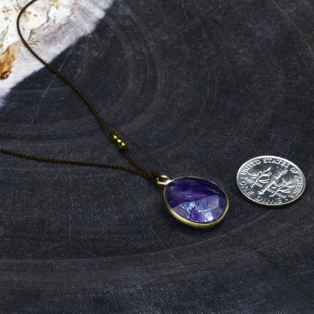 Margaret Solow Jewelry | Lavender Amethyst + Brass Drop Necklace | Firecracker