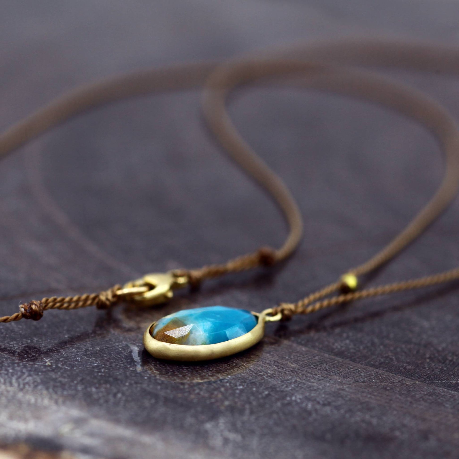 Margaret Solow Jewelry | Peruvian Opal + 14k Gold Drop Necklace | Firecracker
