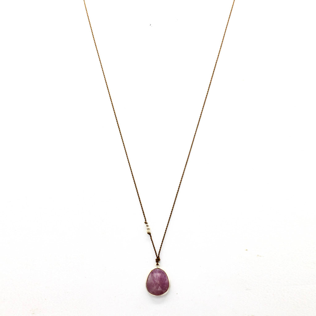 Pink Sapphire + Sterling Silver Drop Necklace - Firecracker