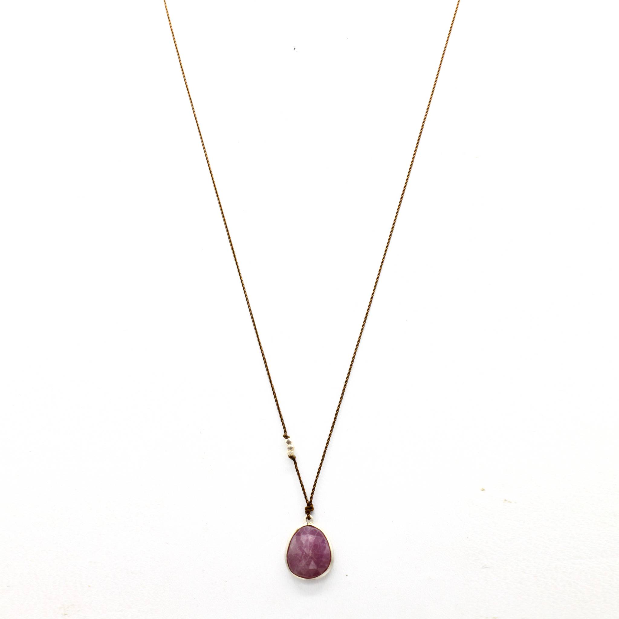 Pink Sapphire + Sterling Silver Drop Necklace - Firecracker