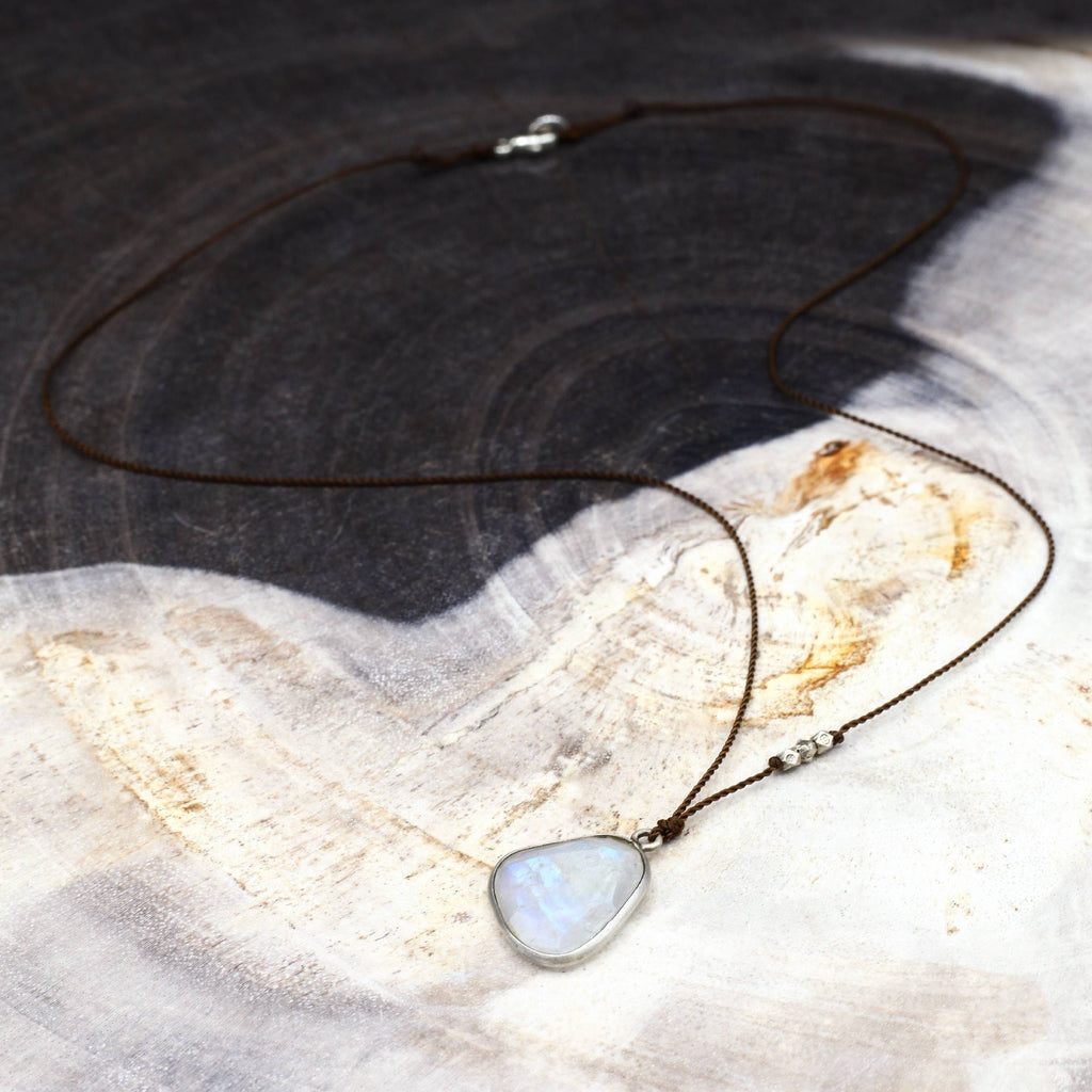 Margaret Solow Jewelry | Rainbow Moonstone Gemstone Necklace | Firecracker