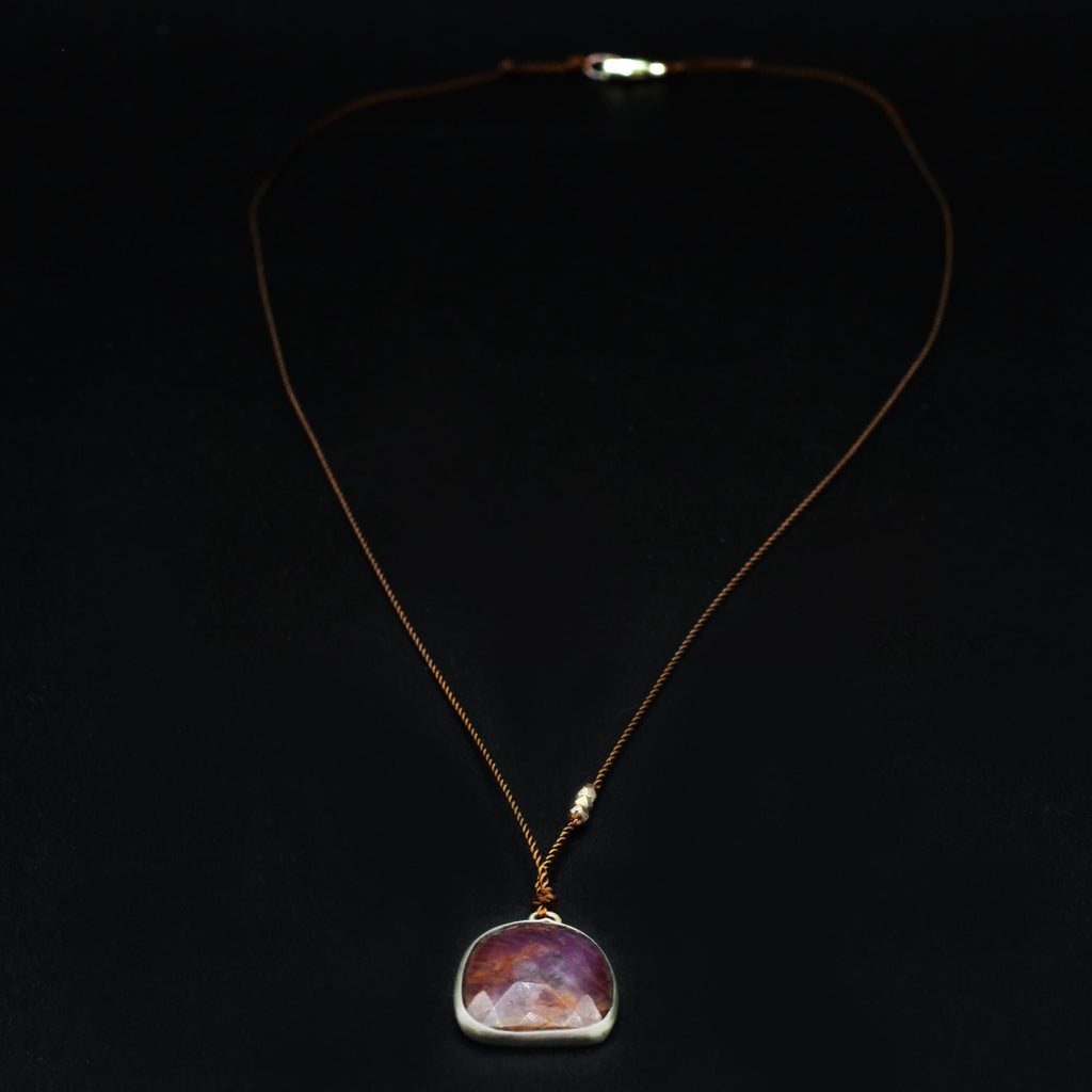 Margaret Solow Jewelry | Red Sapphire + Sterling Silver Drop Necklace | Firecracker