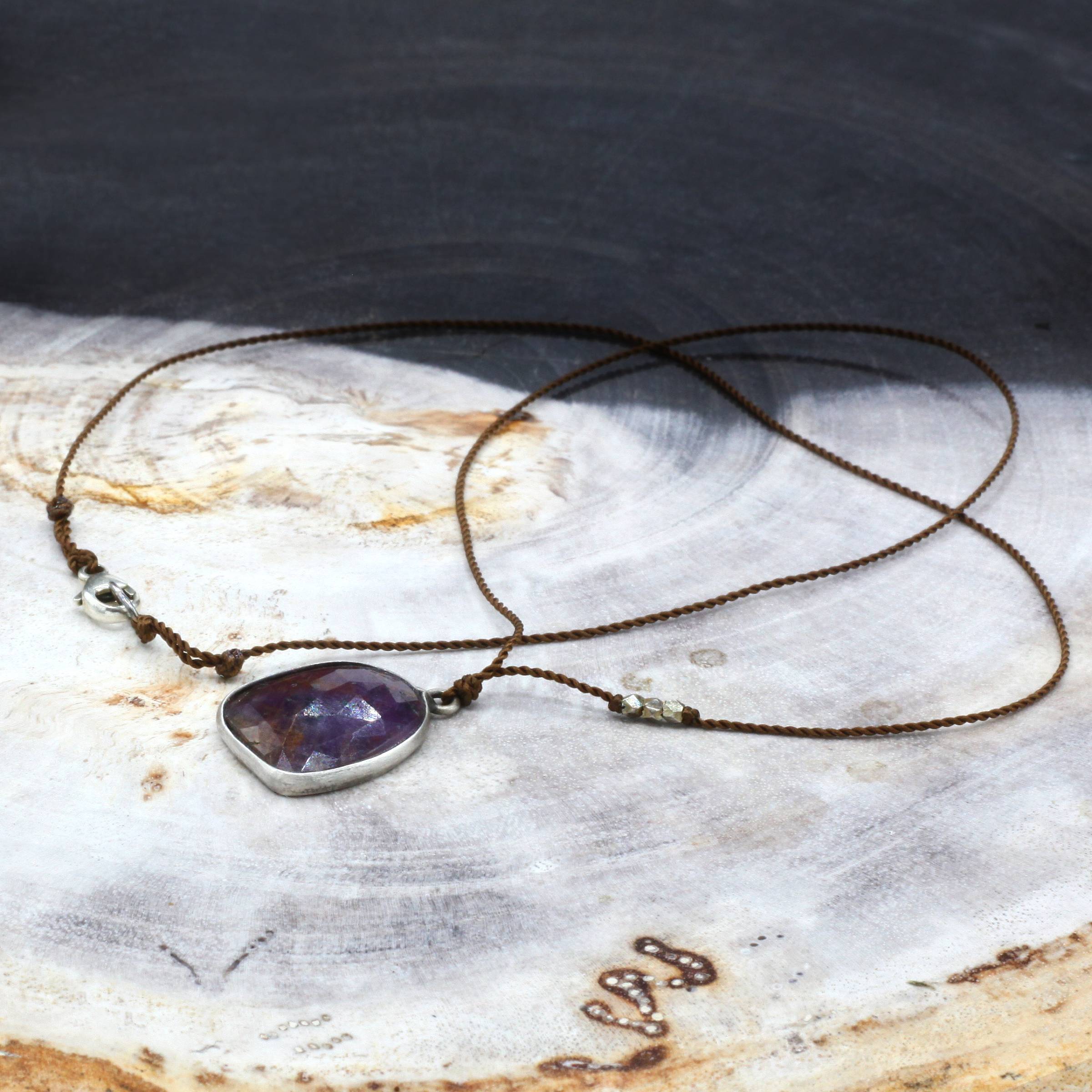 Margaret Solow Jewelry | Red Sapphire + Sterling Silver Drop Necklace | Firecracker