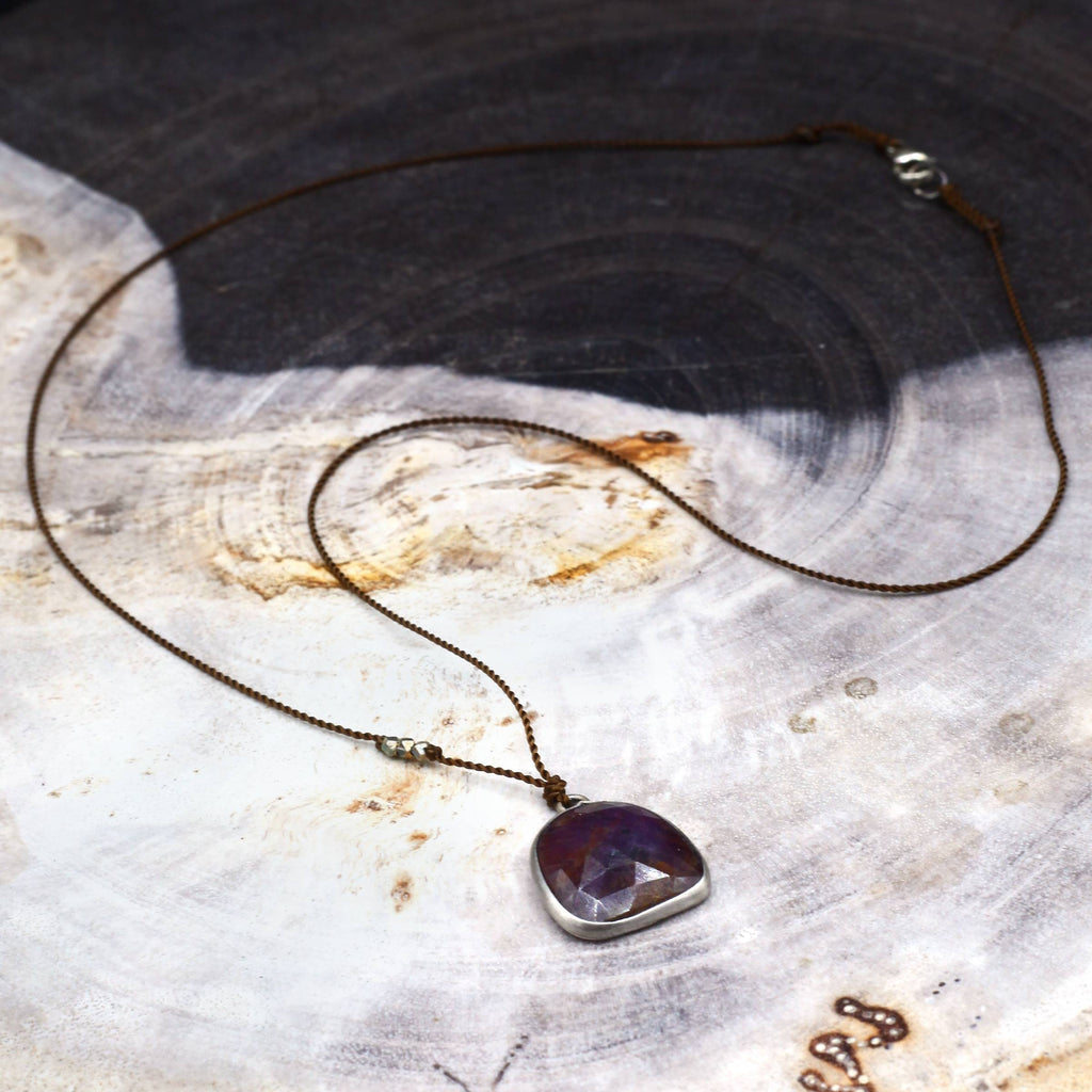 Margaret Solow Jewelry | Red Sapphire + Sterling Silver Drop Necklace | Firecracker