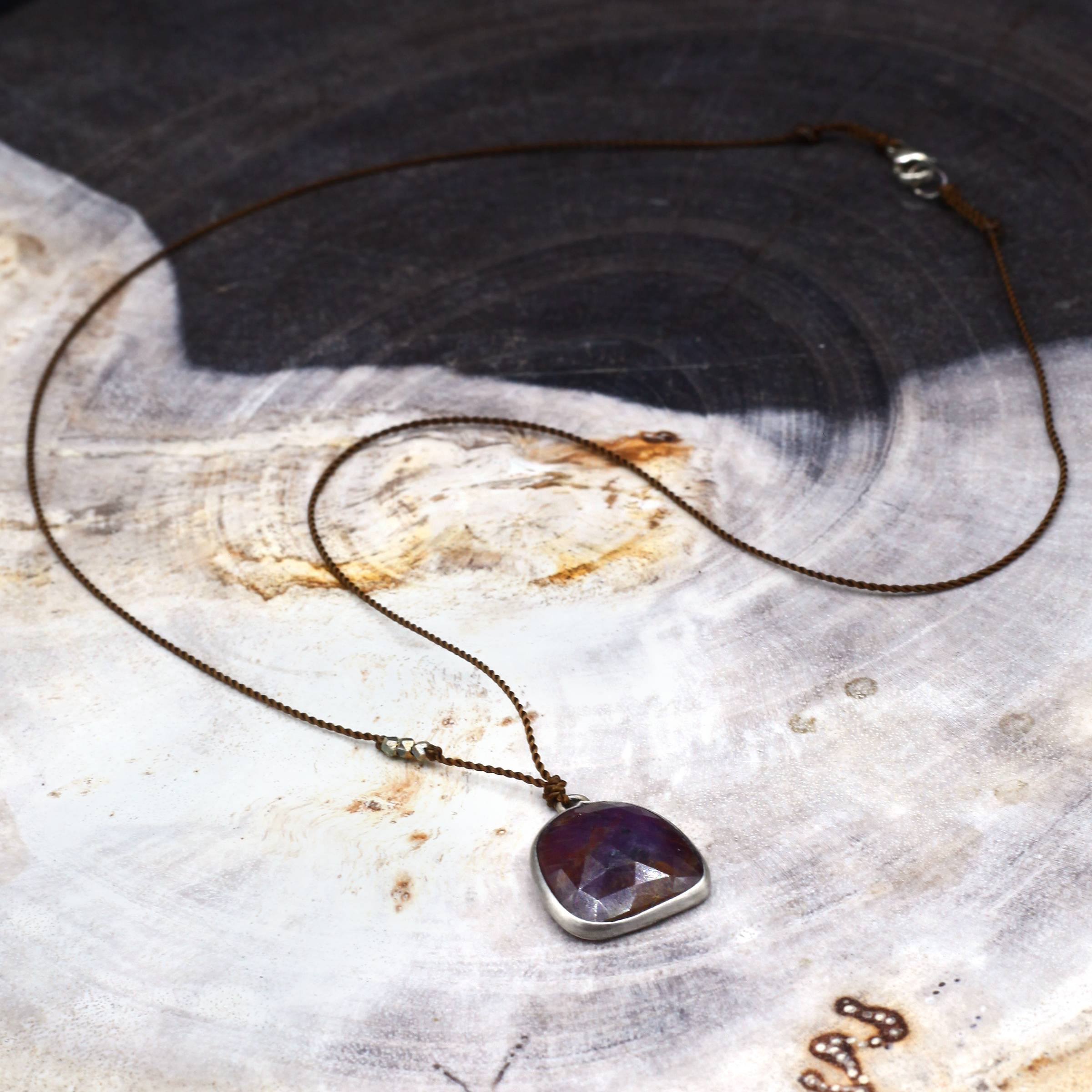 Margaret Solow Jewelry | Red Sapphire + Sterling Silver Drop Necklace | Firecracker