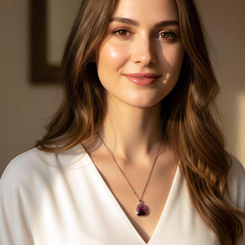 Margaret Solow Jewelry | Red Sapphire + Sterling Silver Drop Necklace | Firecracker