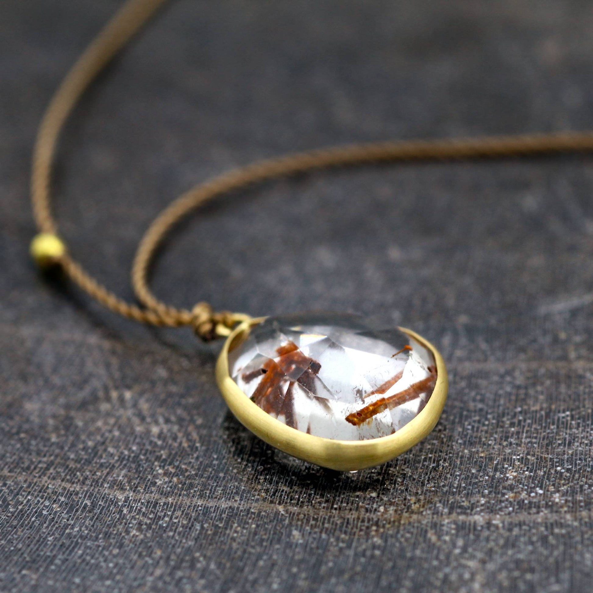 Margaret Solow Jewelry | Rutilated Quartz + 14k Gold Drop Necklace | Firecracker