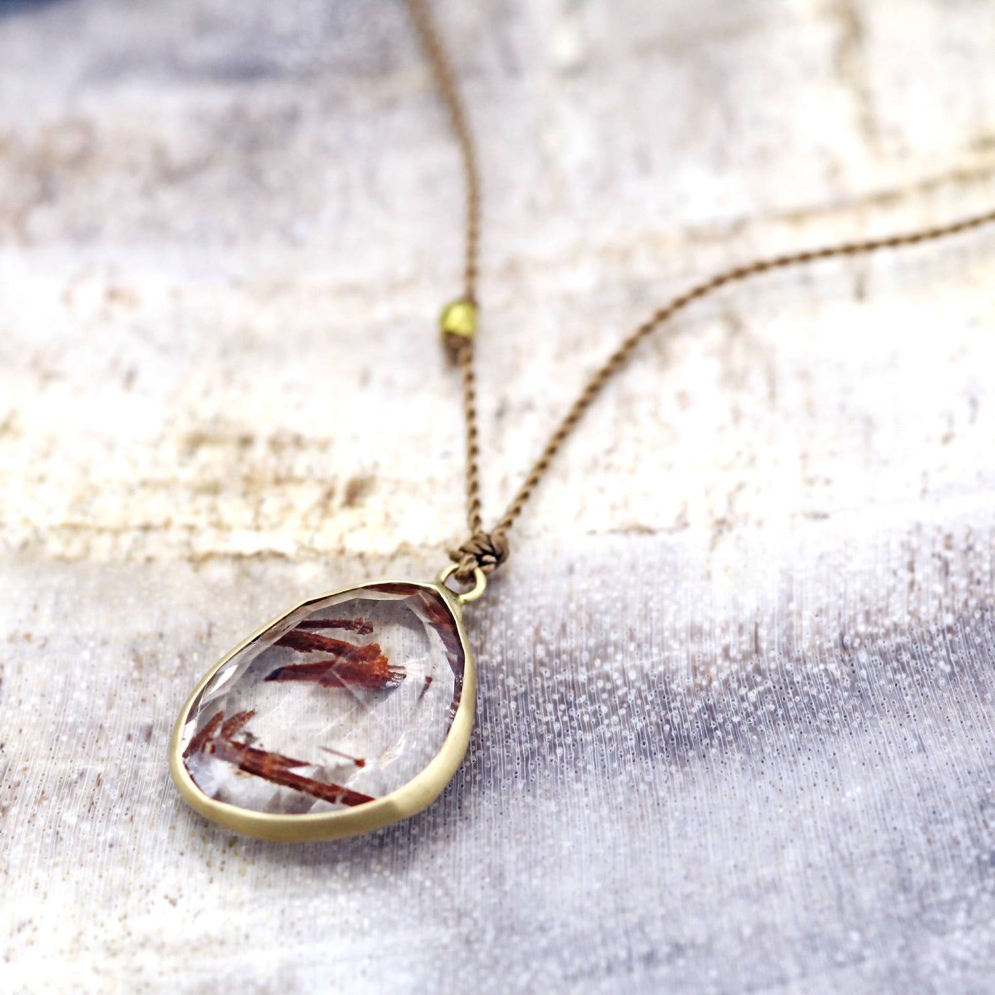 Margaret Solow Jewelry | Rutilated Quartz + 14k Gold Drop Necklace | Firecracker